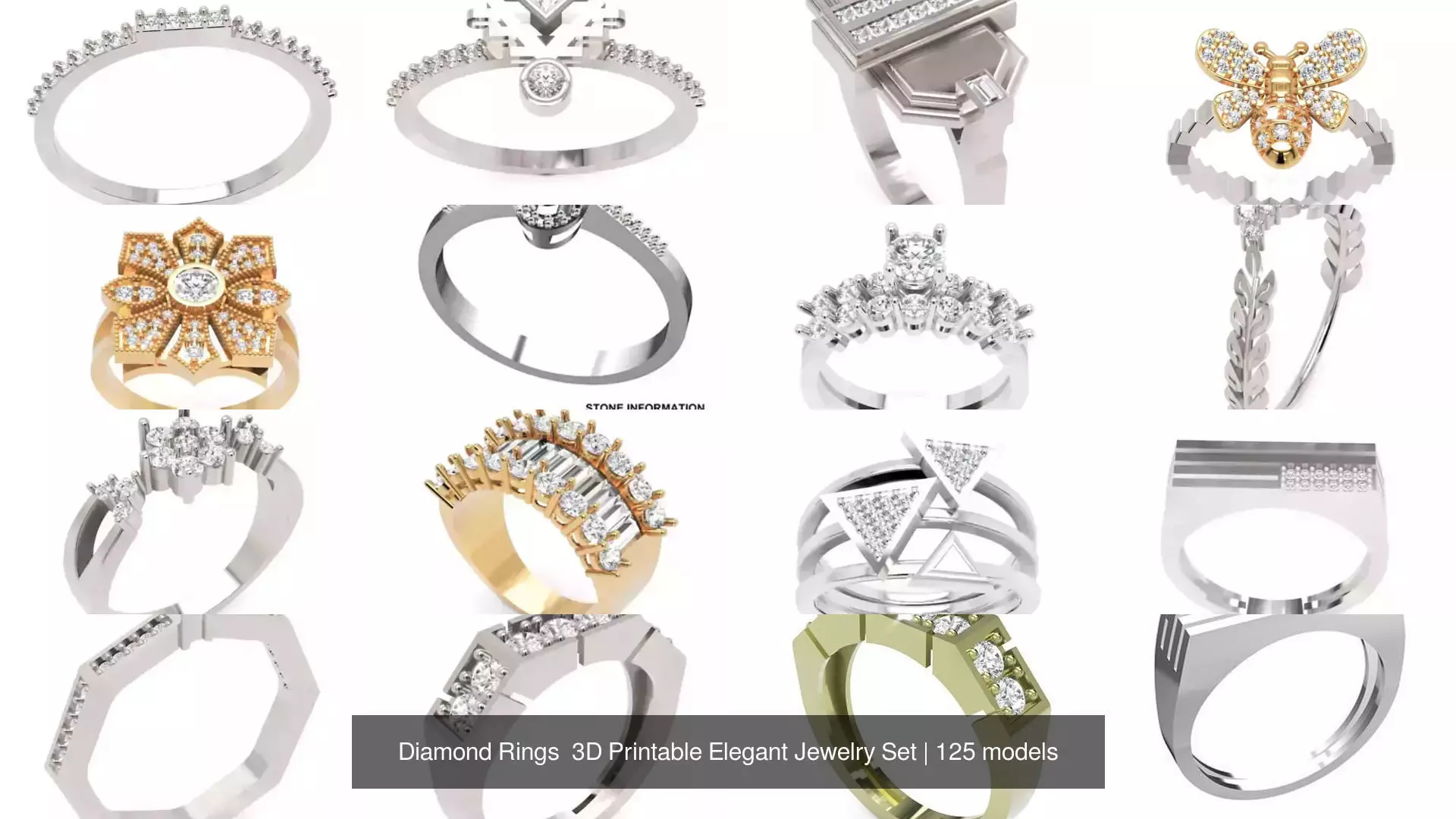 Diamond Rings 3D Printable Elegant Jewelry Set 3D Model Collection_331