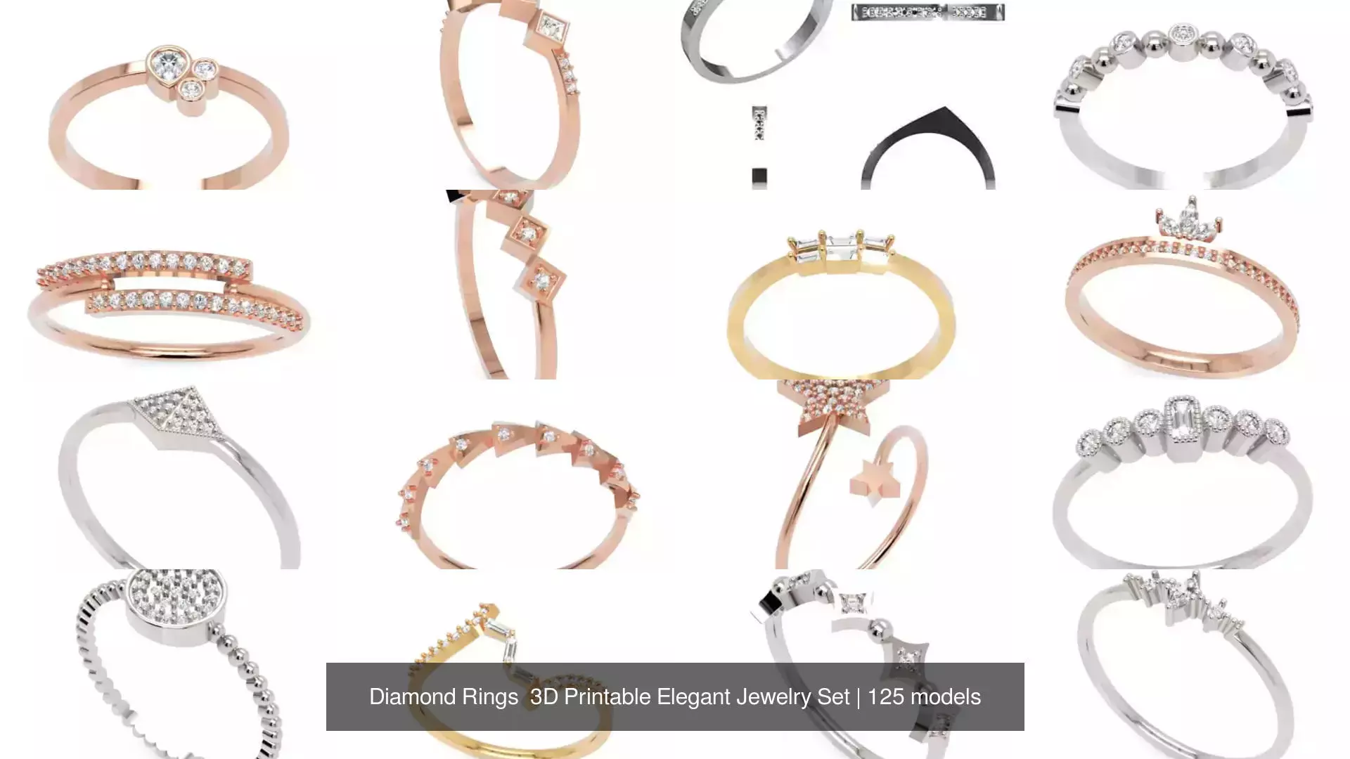 Diamond Rings 3D Printable Elegant Jewelry Set 3D Model Collection_196