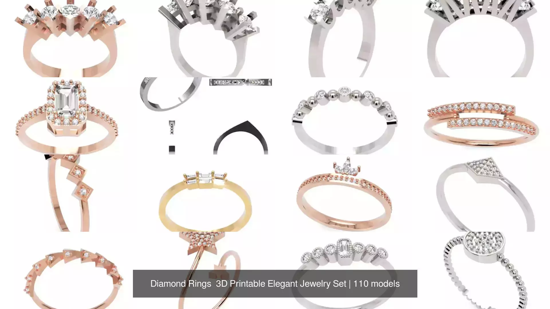 Diamond Rings 3D Printable Elegant Jewelry Set 3D Model Collection_160