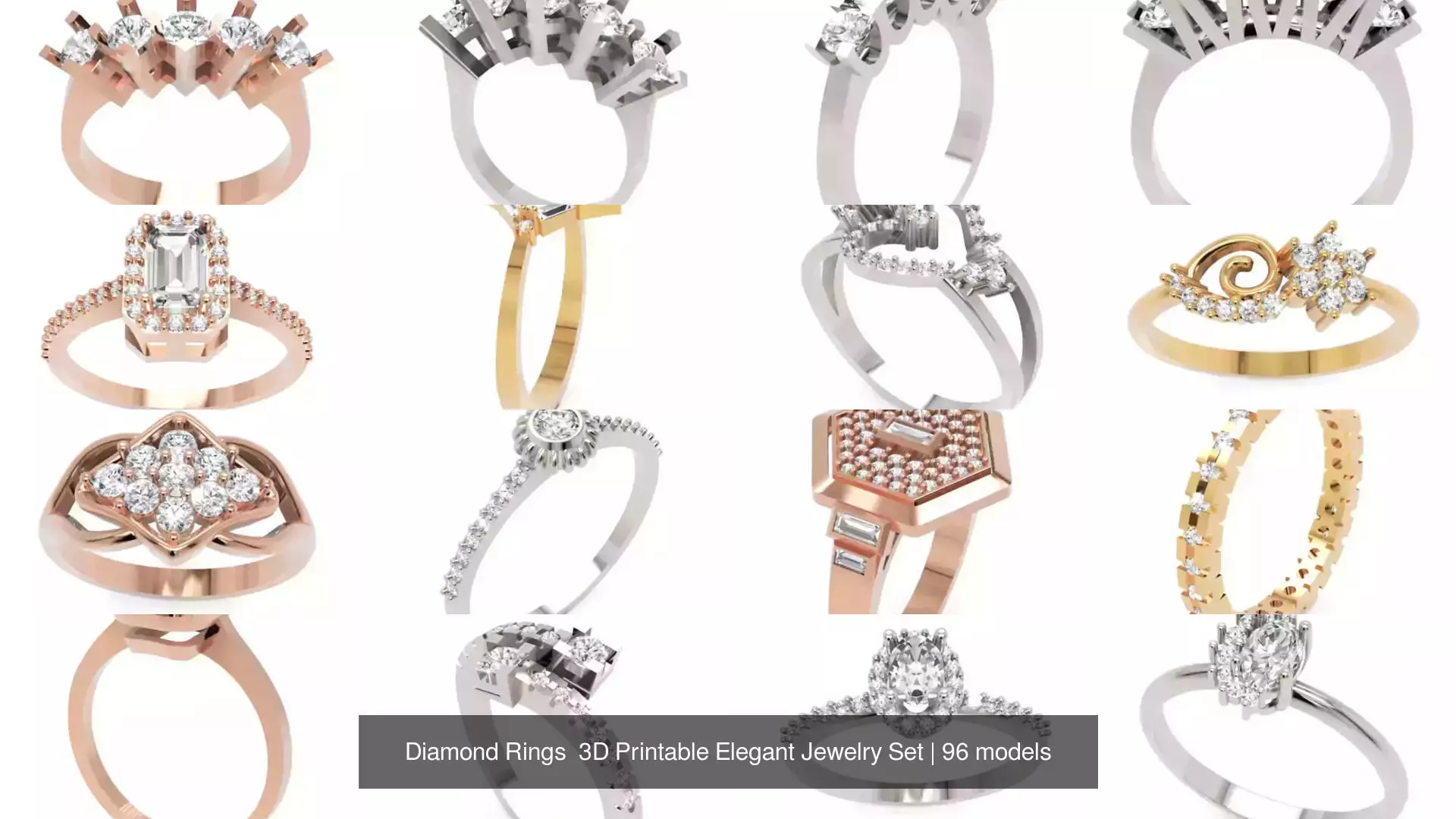 Diamond Rings 3D Printable Elegant Jewelry Set 3D Model Collection_176