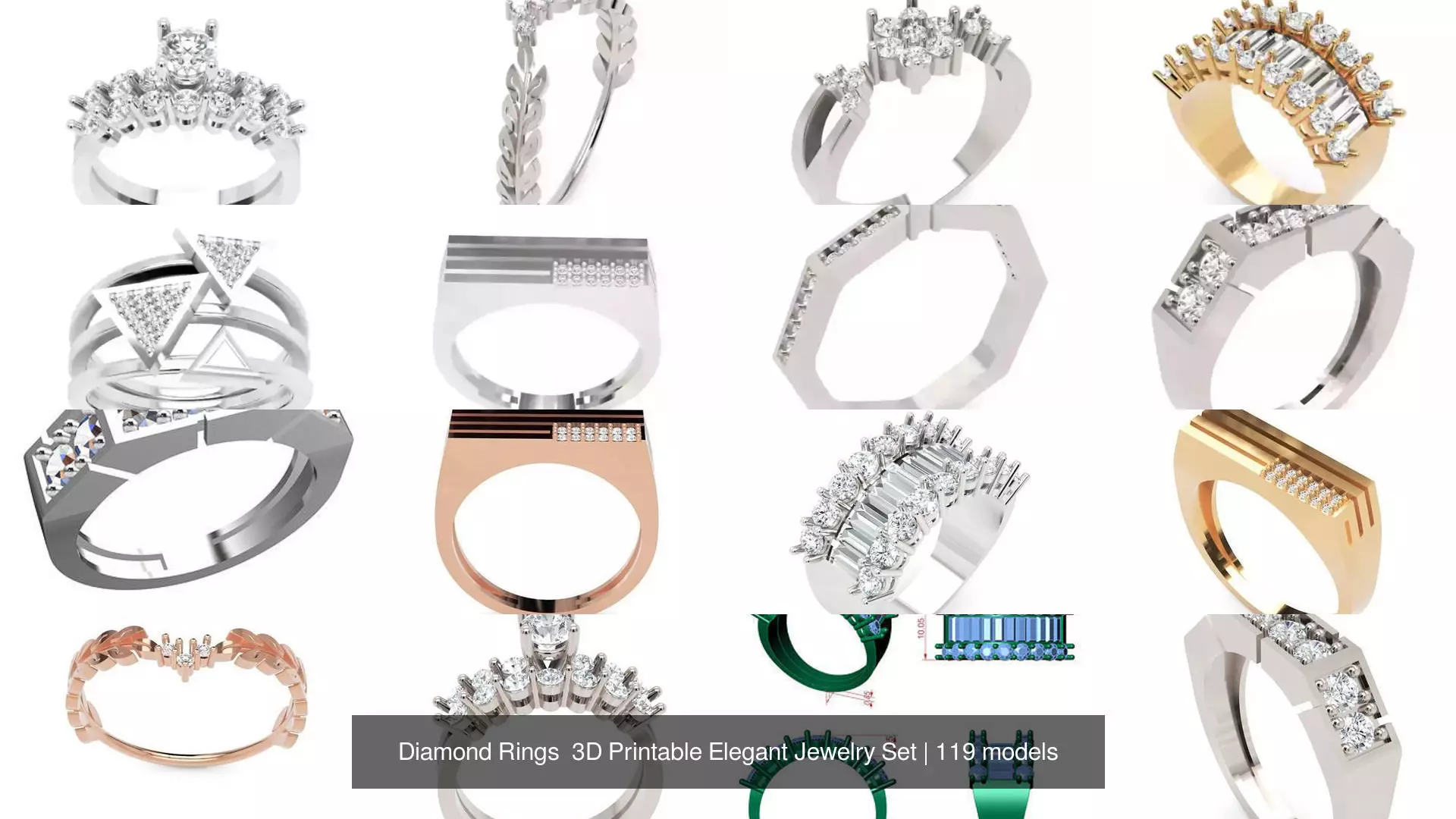 Diamond Rings 3D Printable Elegant Jewelry Set 3D Model Collection_337