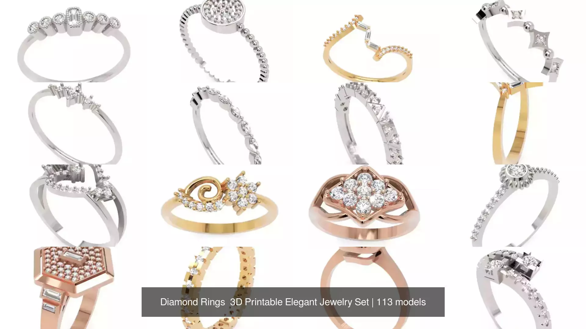 Diamond Rings 3D Printable Elegant Jewelry Set 3D Model Collection_207