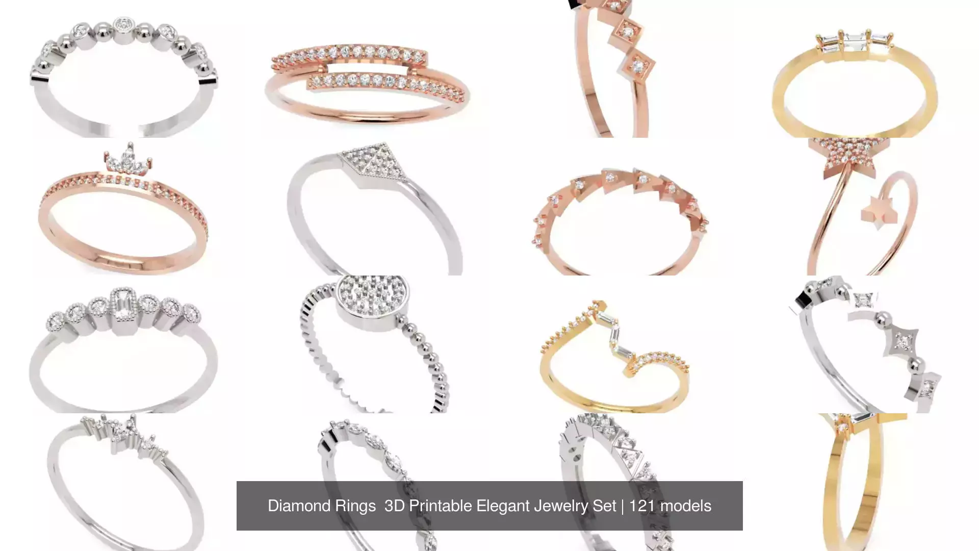 Diamond Rings 3D Printable Elegant Jewelry Set 3D Model Collection_199