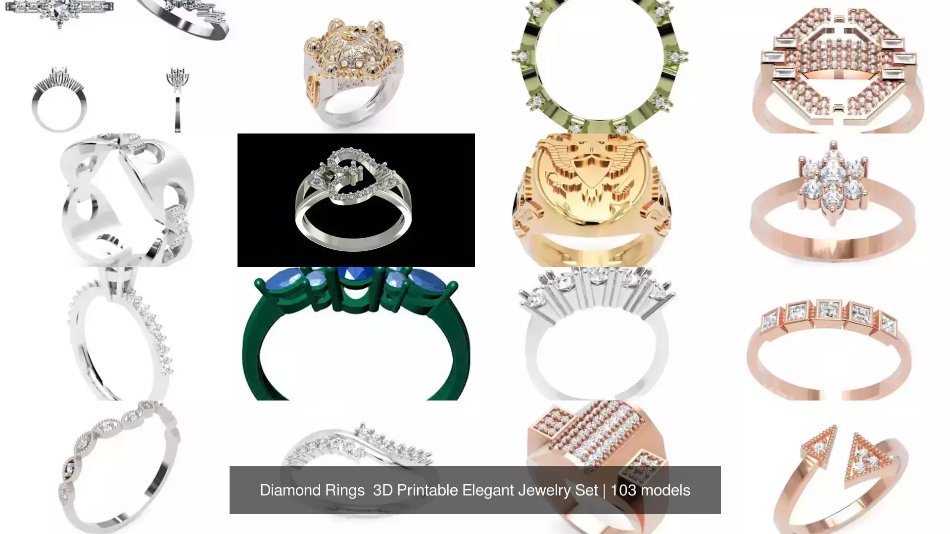 Diamond Rings 3D Printable Elegant Jewelry Set 3D Model Collection_74