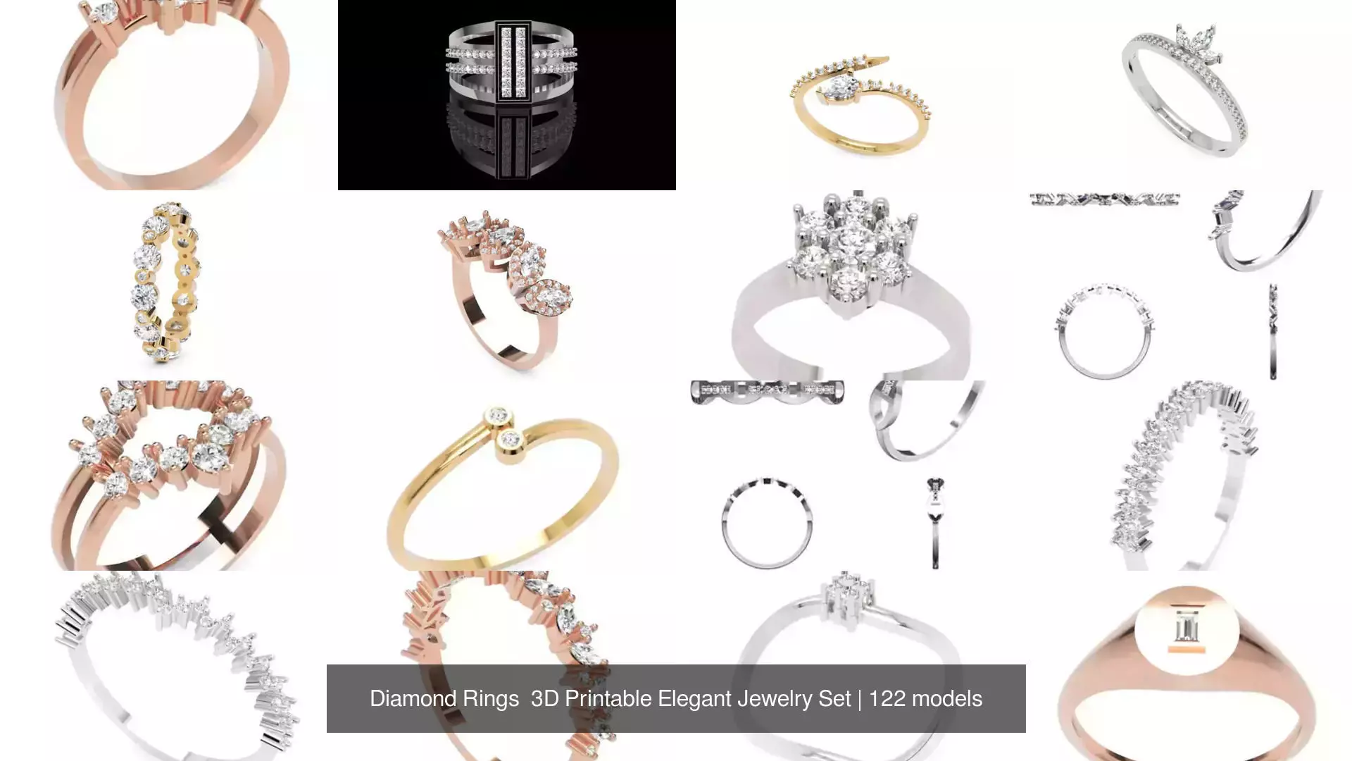 Diamond Rings 3D Printable Elegant Jewelry Set 3D Model Collection_102