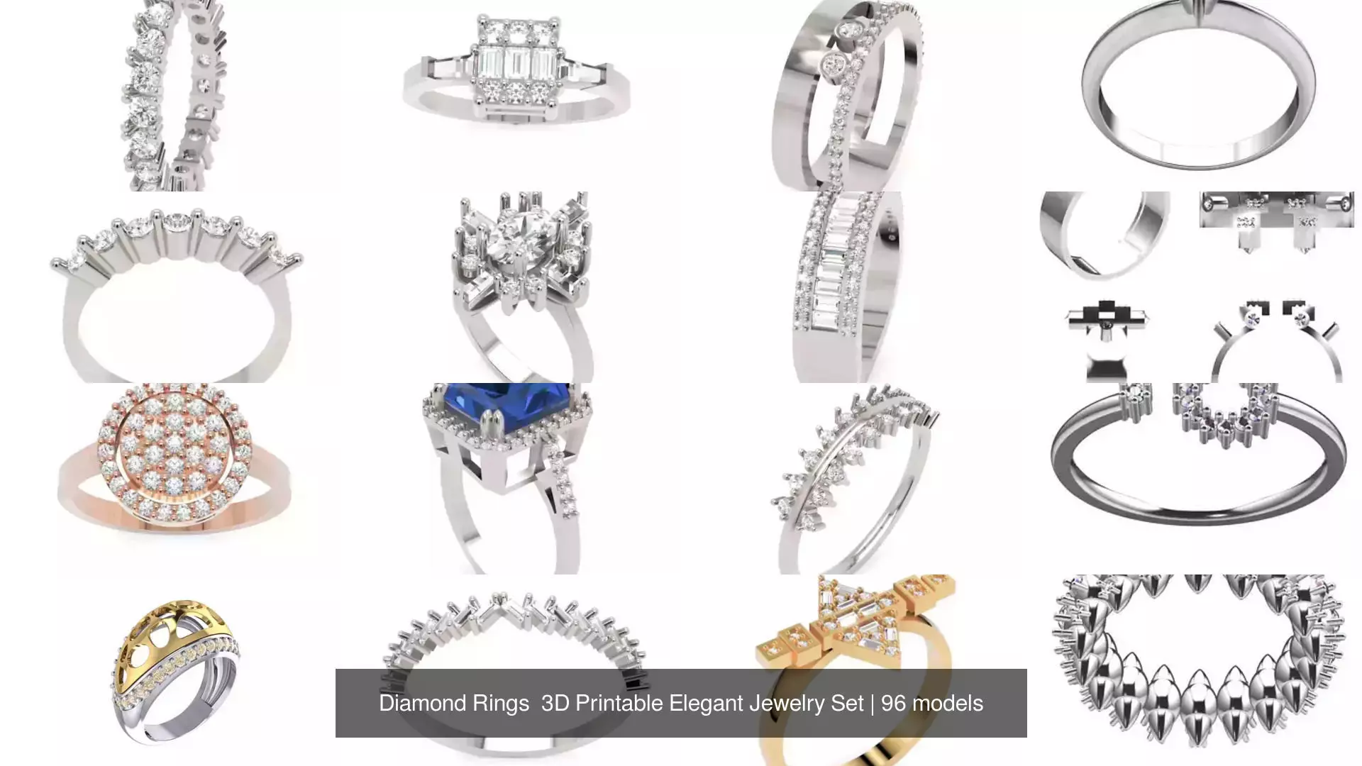 Diamond Rings 3D Printable Elegant Jewelry Set 3D Model Collection_225