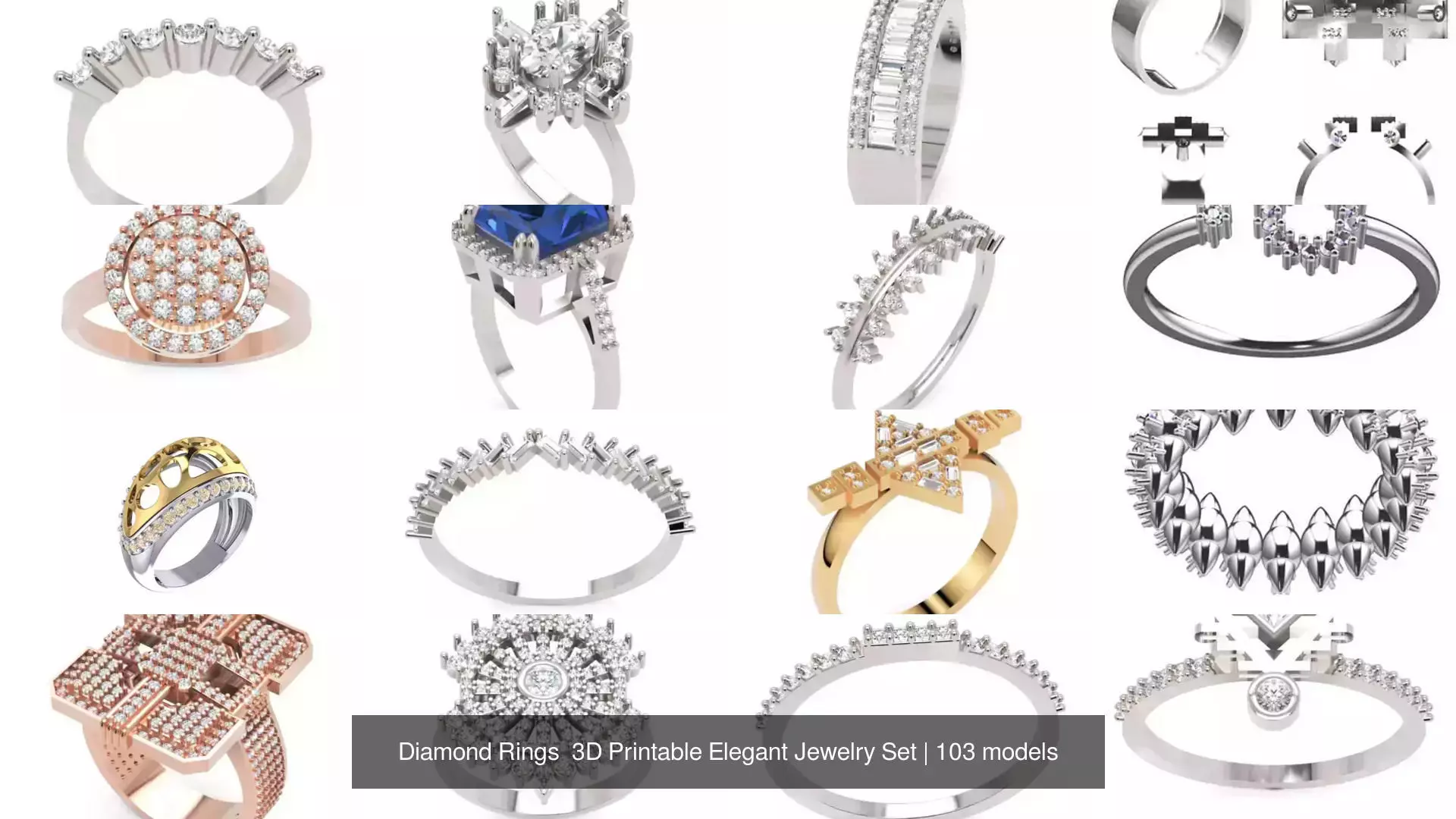 Diamond Rings 3D Printable Elegant Jewelry Set 3D Model Collection_262