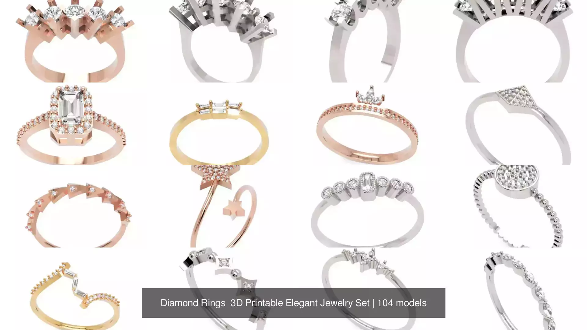 Diamond Rings 3D Printable Elegant Jewelry Set 3D Model Collection_164