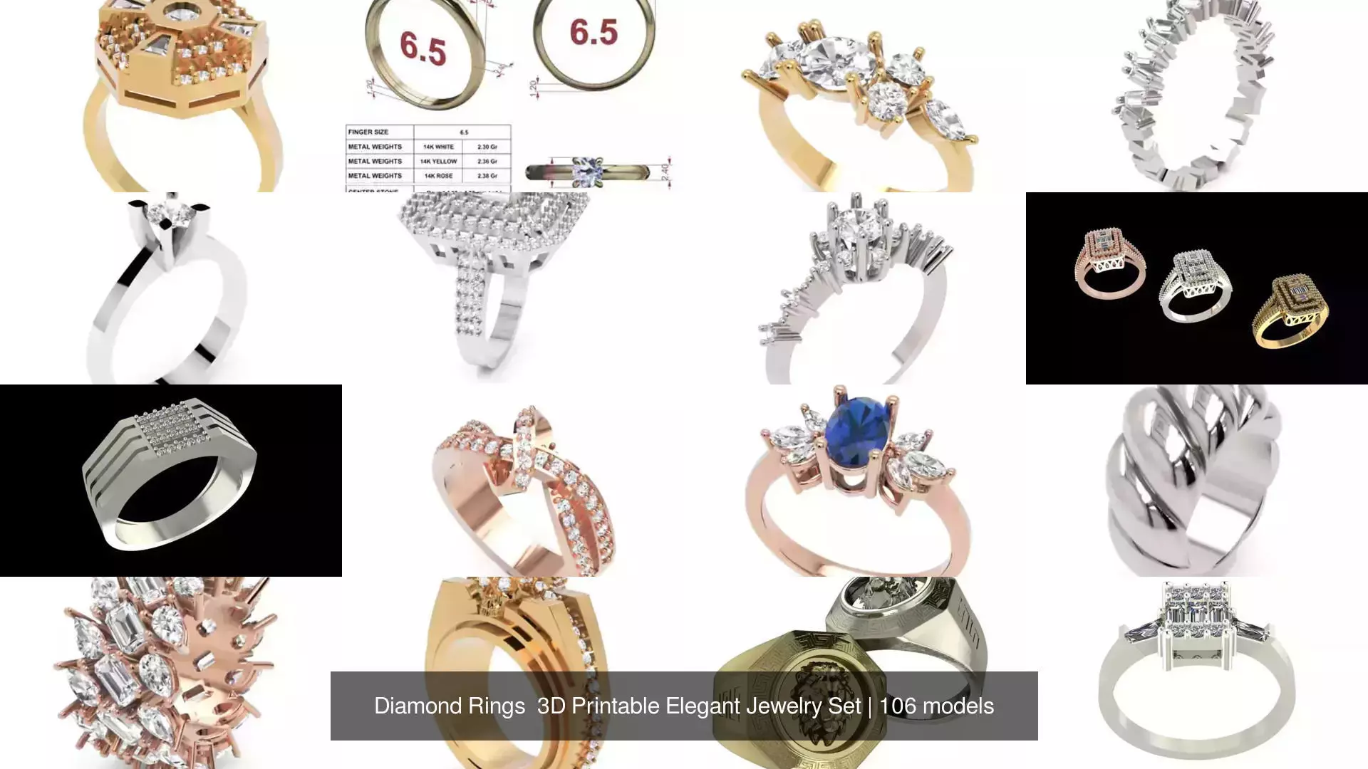 Diamond Rings 3D Printable Elegant Jewelry Set 3D Model Collection_24