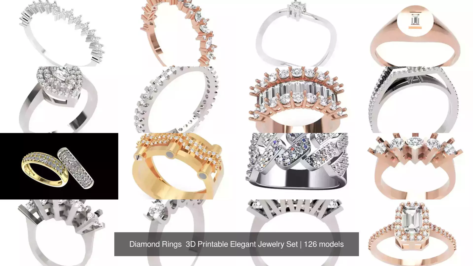 Diamond Rings 3D Printable Elegant Jewelry Set 3D Model Collection_146