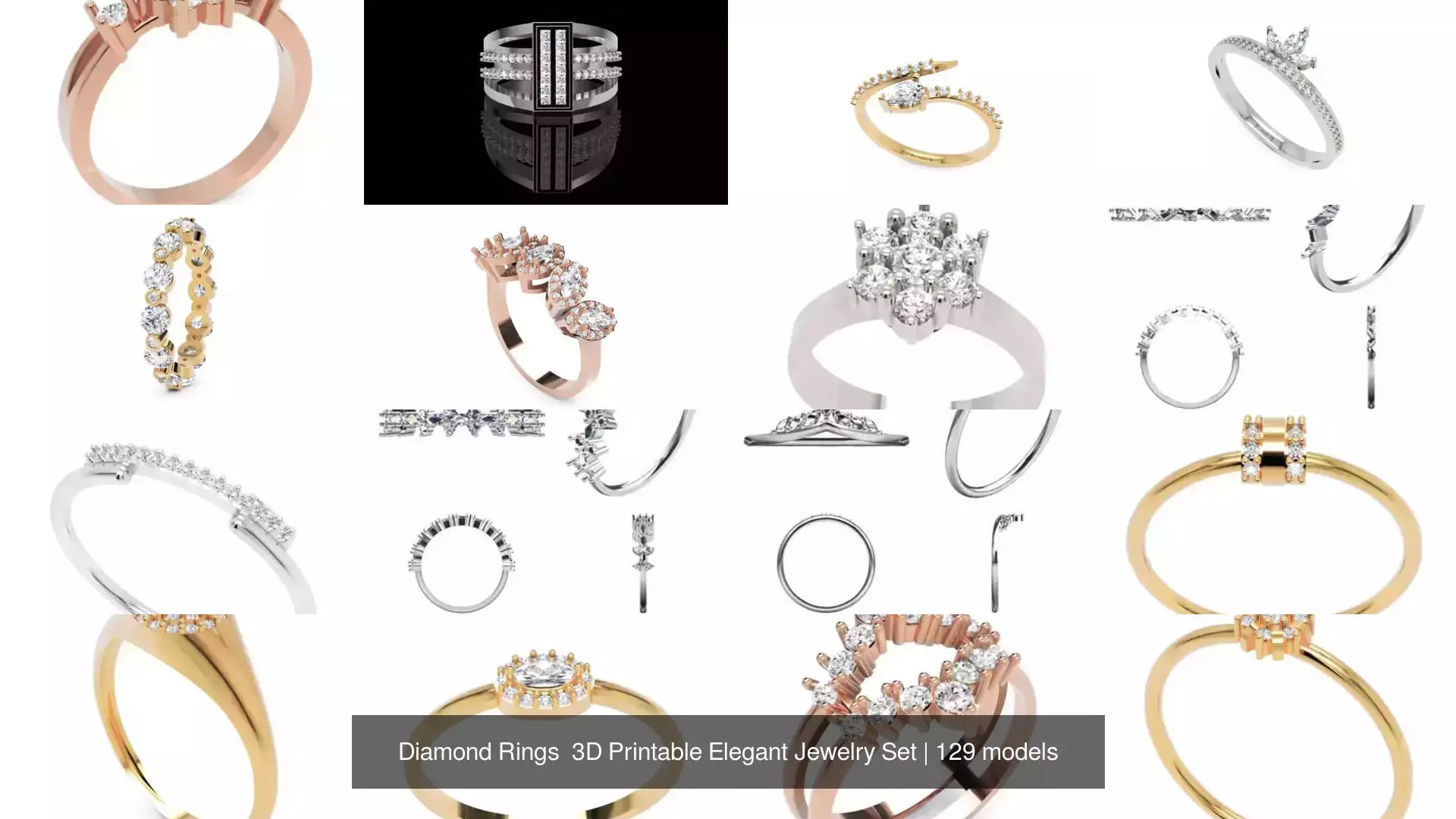 Diamond Rings 3D Printable Elegant Jewelry Set 3D Model Collection_95