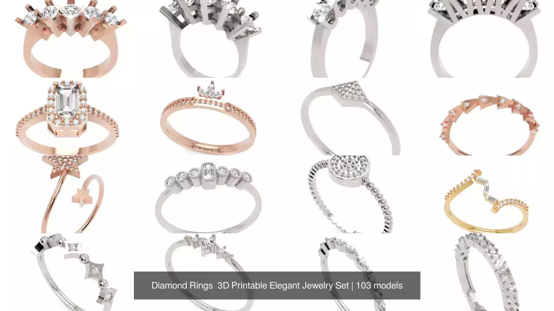 Diamond Rings 3D Printable Elegant Jewelry Set 3D Model Collection_166