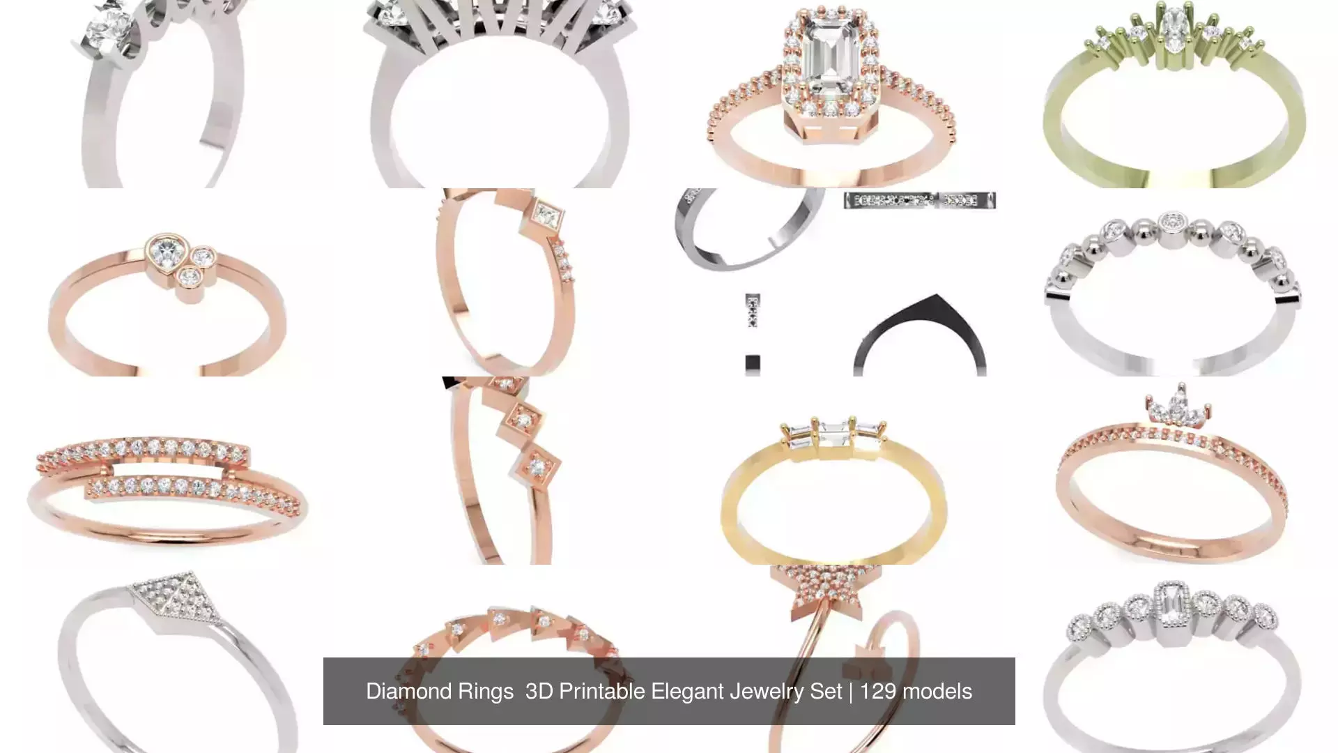 Diamond Rings 3D Printable Elegant Jewelry Set 3D Model Collection_192