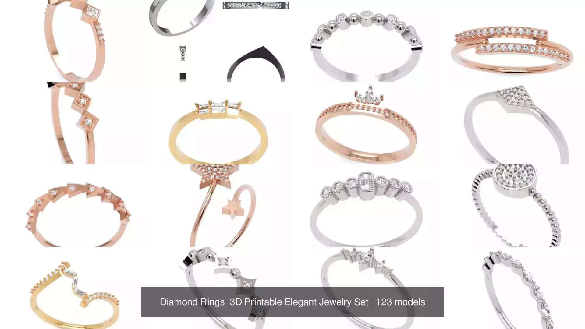 Diamond Rings 3D Printable Elegant Jewelry Set 3D Model Collection_197