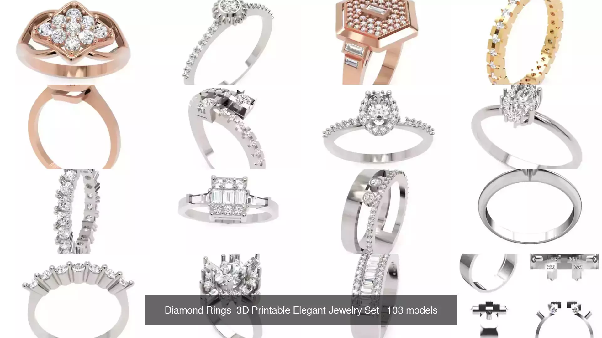 Diamond Rings 3D Printable Elegant Jewelry Set 3D Model Collection_217