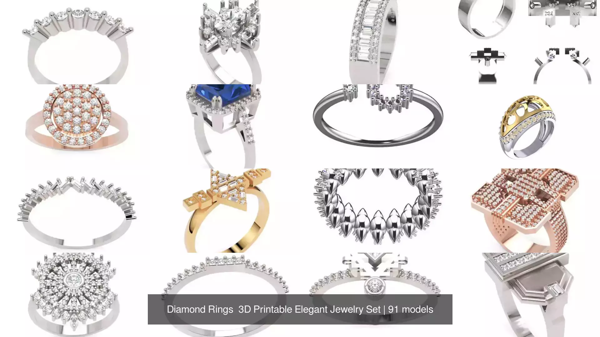 Diamond Rings 3D Printable Elegant Jewelry Set 3D Model Collection_227