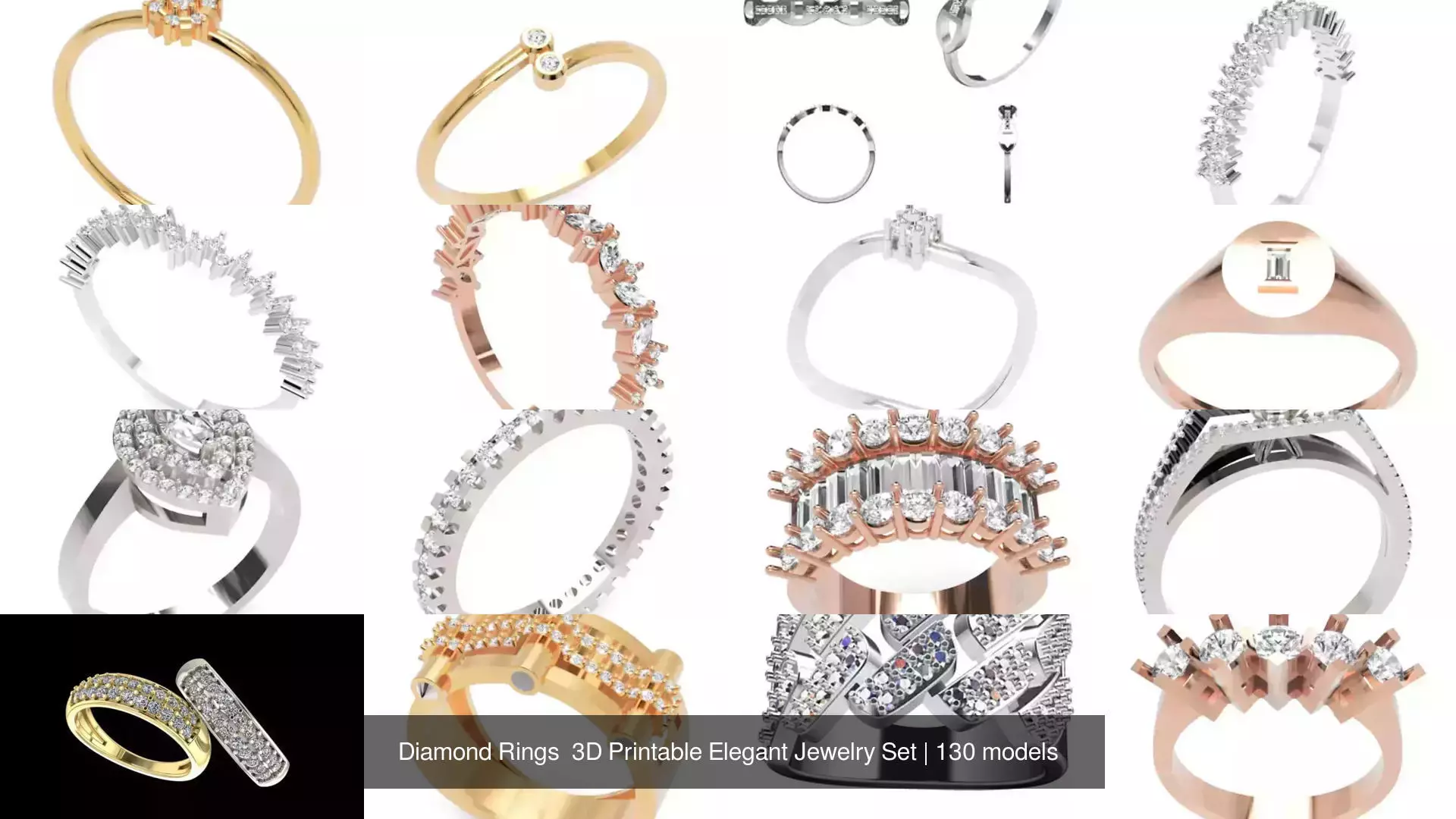 Diamond Rings 3D Printable Elegant Jewelry Set 3D Model Collection_142