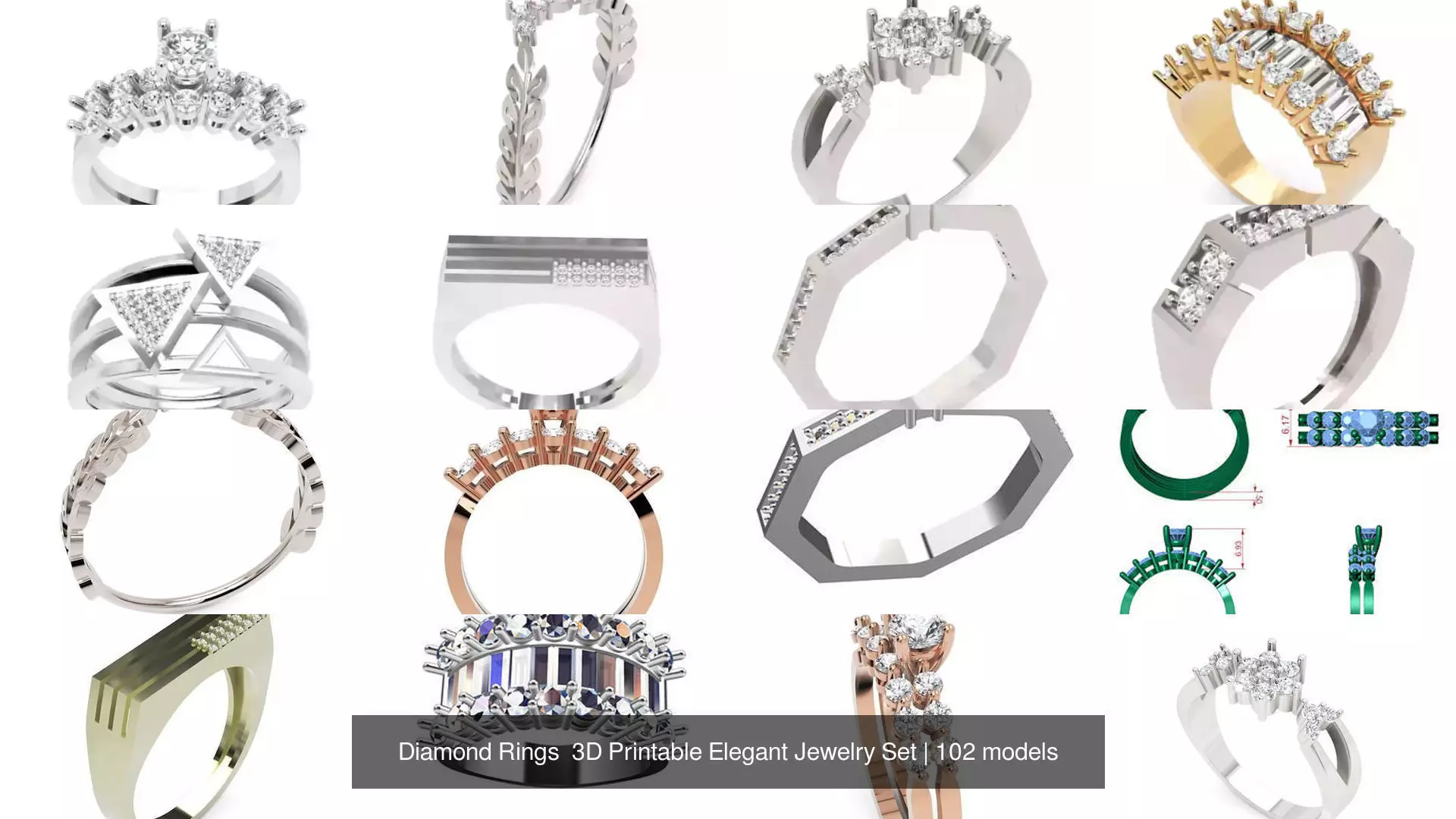 Diamond Rings 3D Printable Elegant Jewelry Set 3D Model Collection_316