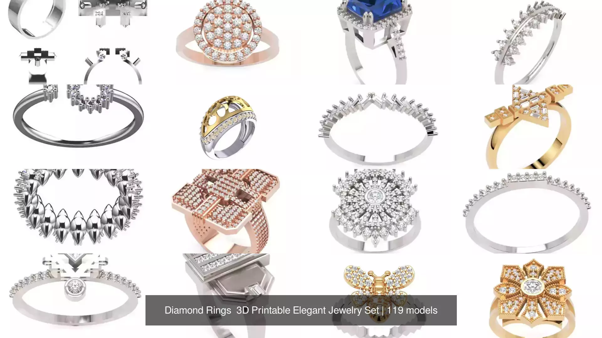 Diamond Rings 3D Printable Elegant Jewelry Set 3D Model Collection_299