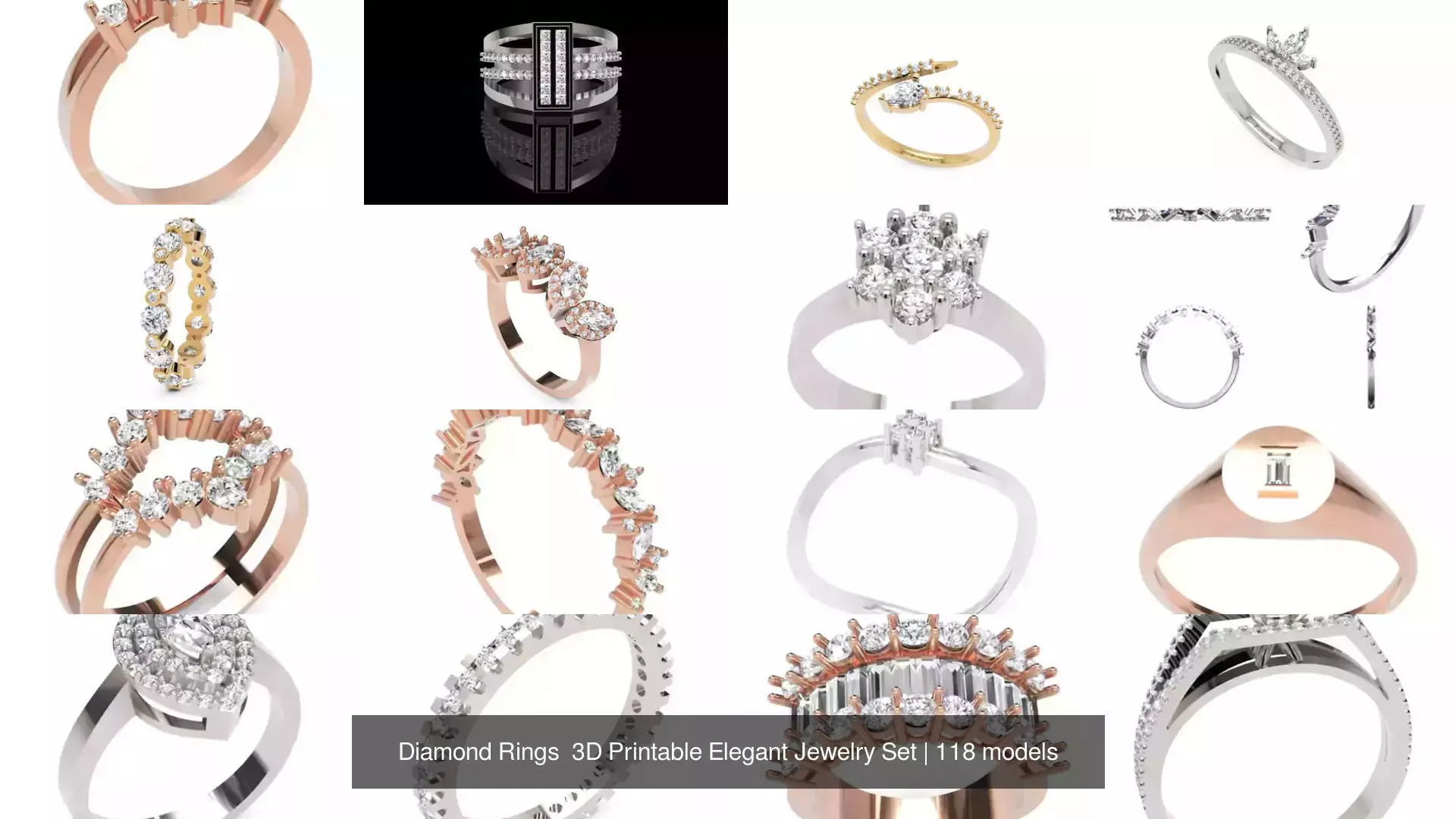 Diamond Rings 3D Printable Elegant Jewelry Set 3D Model Collection_106