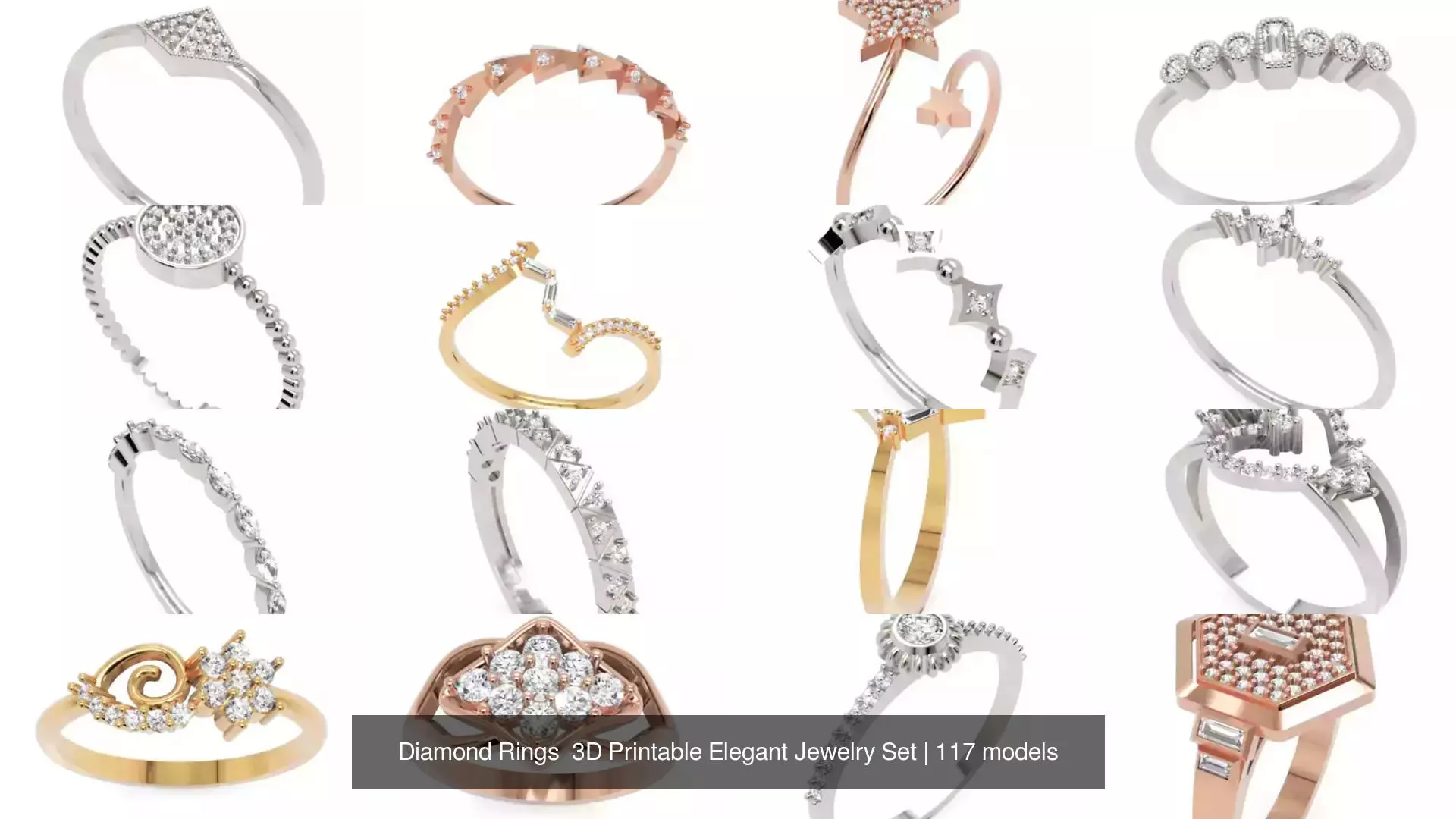 Diamond Rings 3D Printable Elegant Jewelry Set 3D Model Collection_204