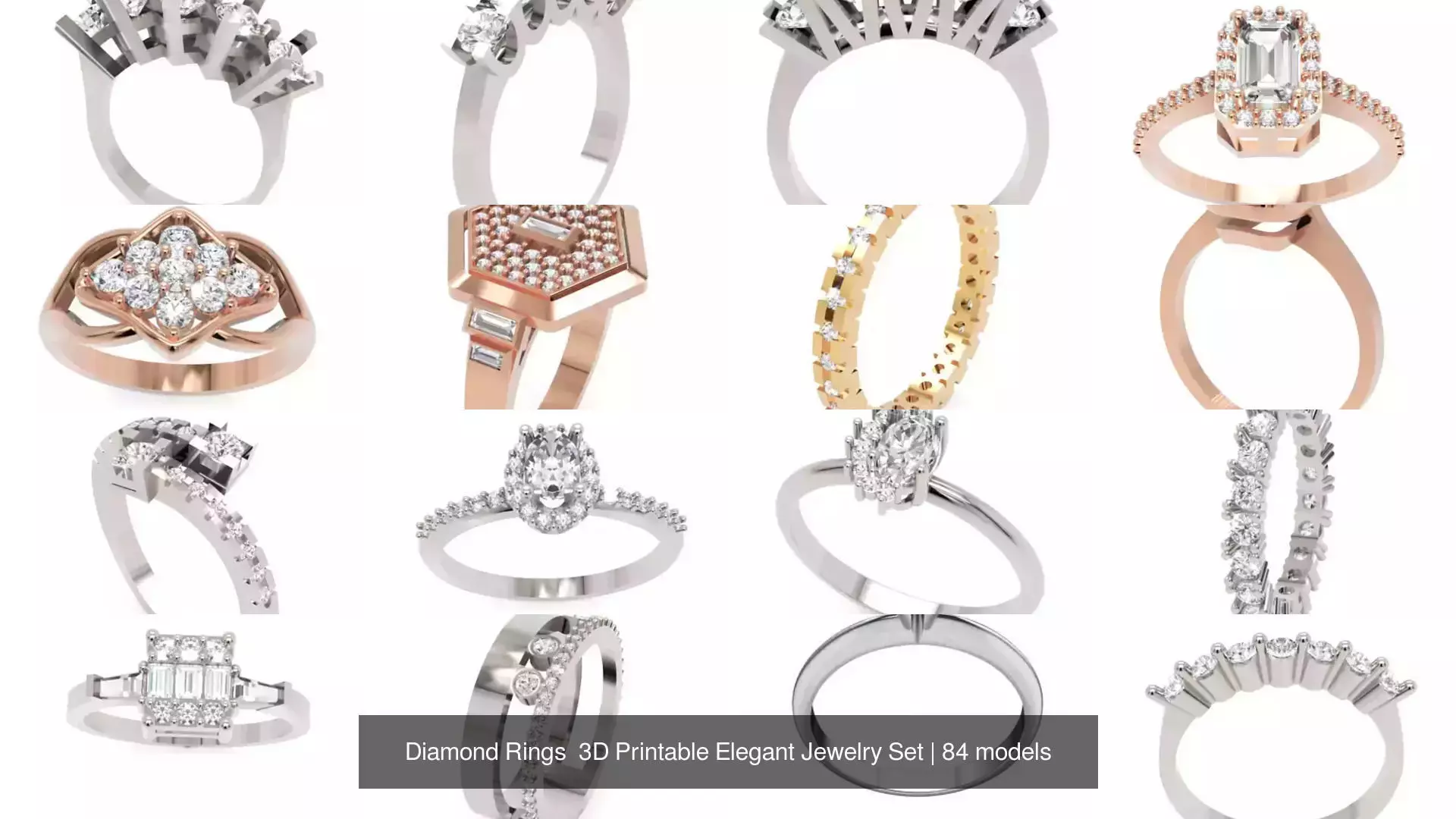 Diamond Rings 3D Printable Elegant Jewelry Set 3D Model Collection_186