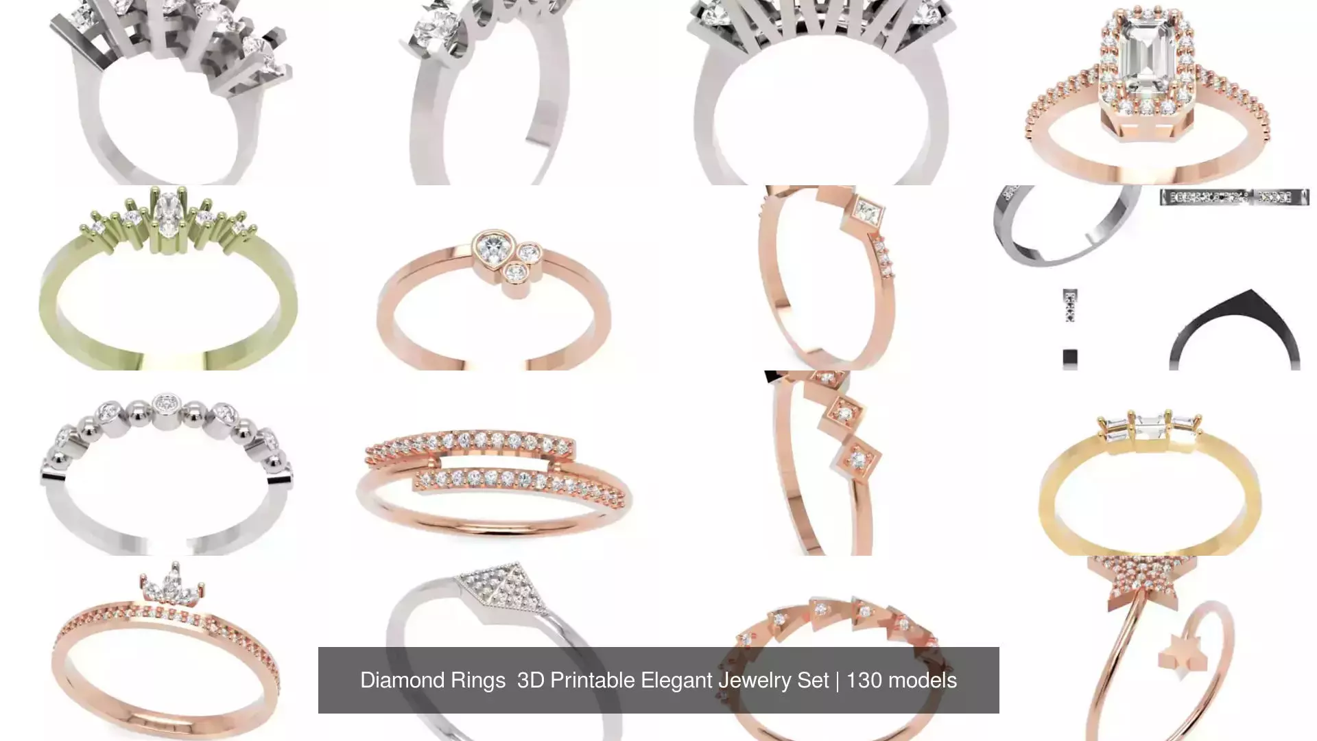 Diamond Rings 3D Printable Elegant Jewelry Set 3D Model Collection_190
