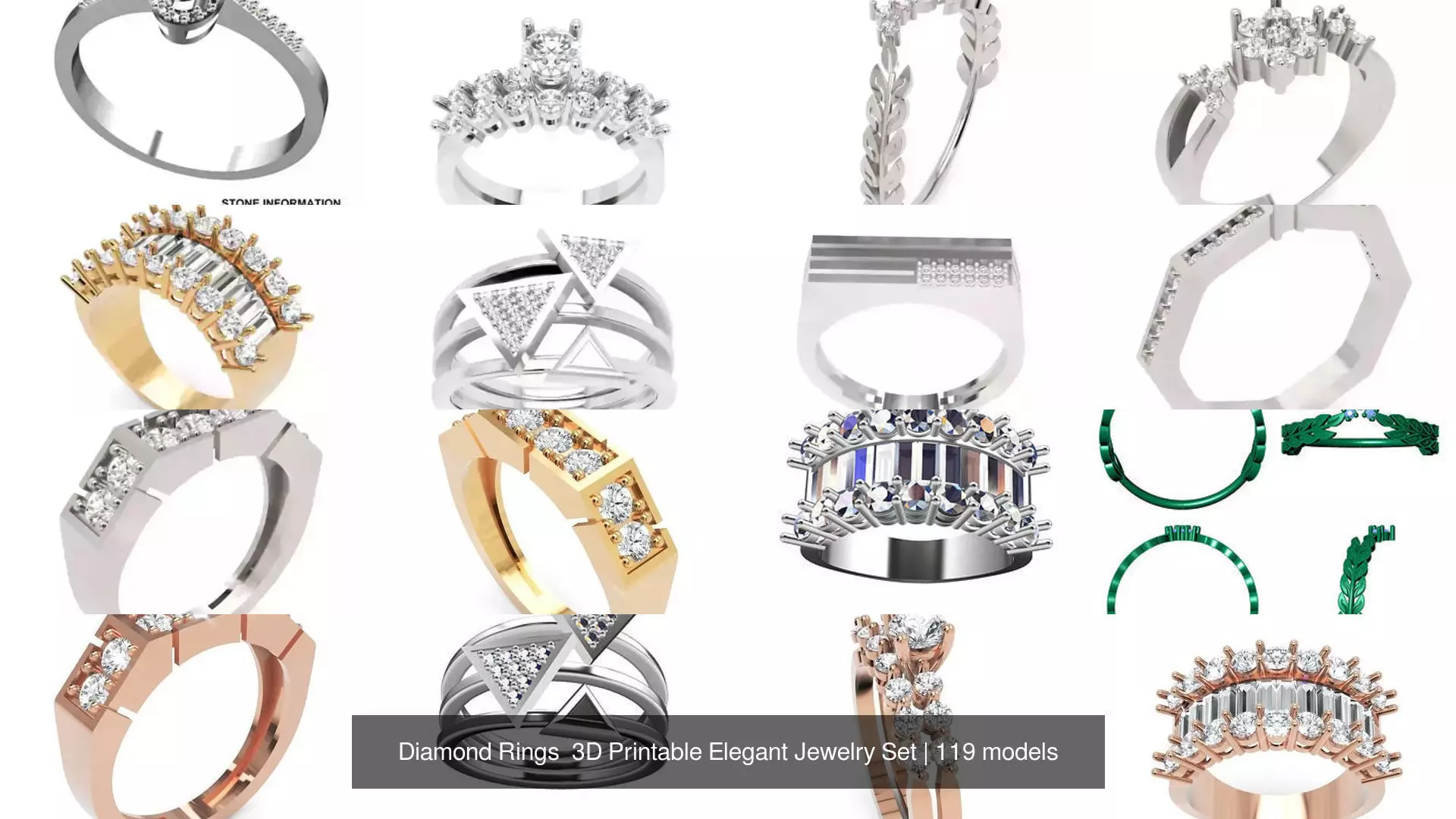 Diamond Rings 3D Printable Elegant Jewelry Set 3D Model Collection_336