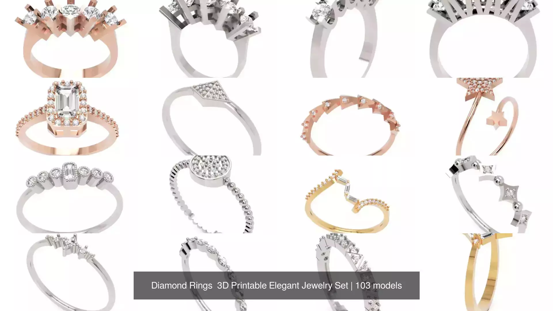 Diamond Rings 3D Printable Elegant Jewelry Set 3D Model Collection_165