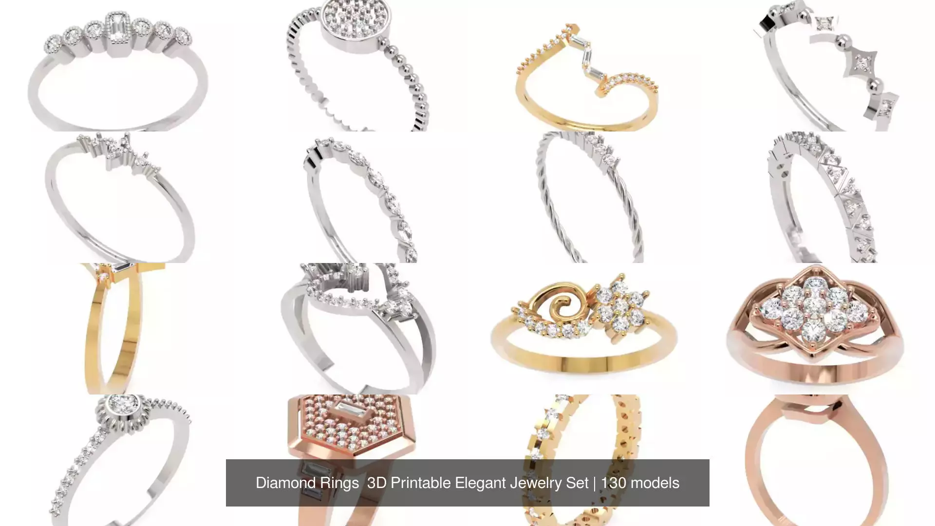 Diamond Rings 3D Printable Elegant Jewelry Set 3D Model Collection_239