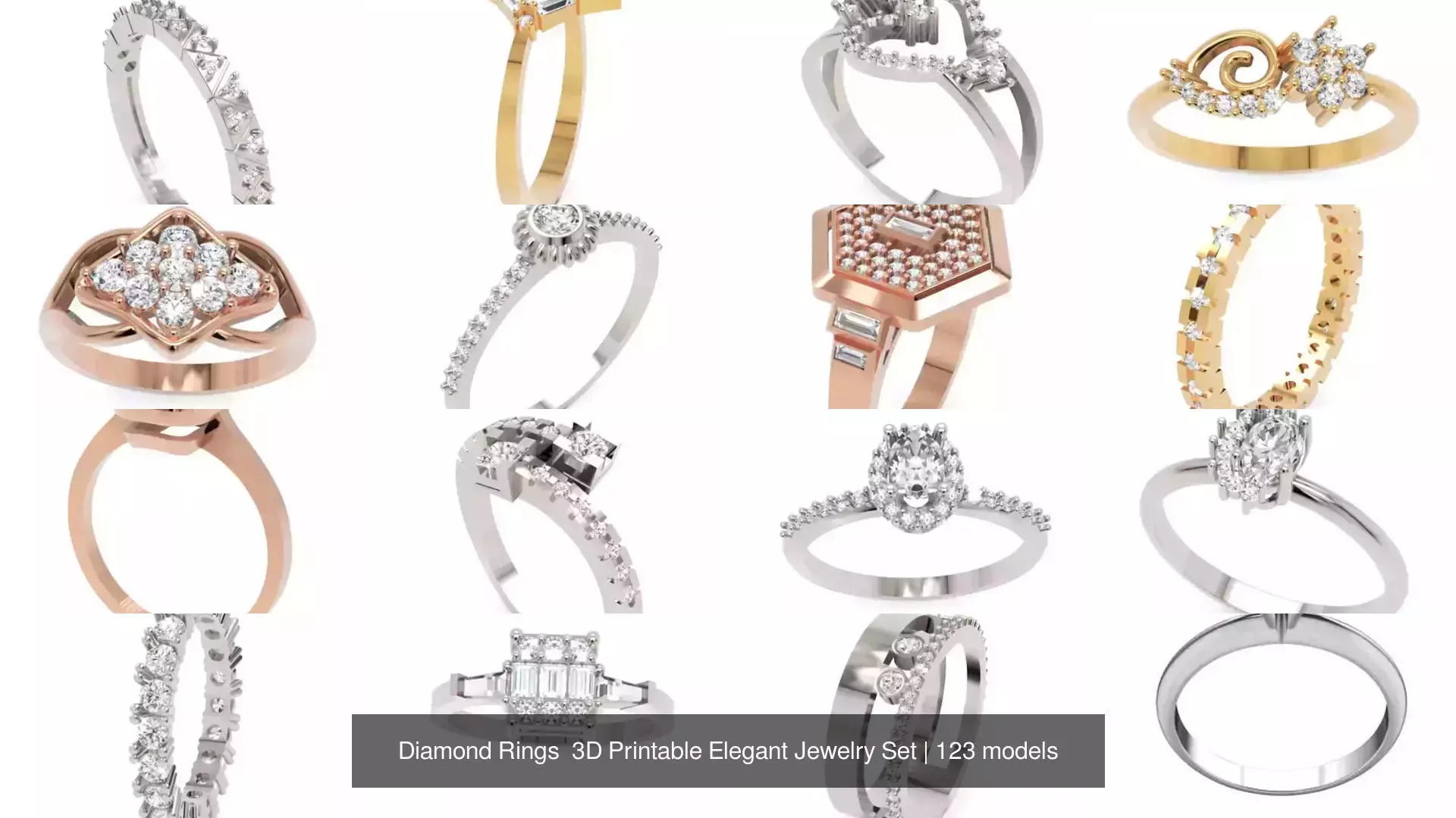 Diamond Rings 3D Printable Elegant Jewelry Set 3D Model Collection_246