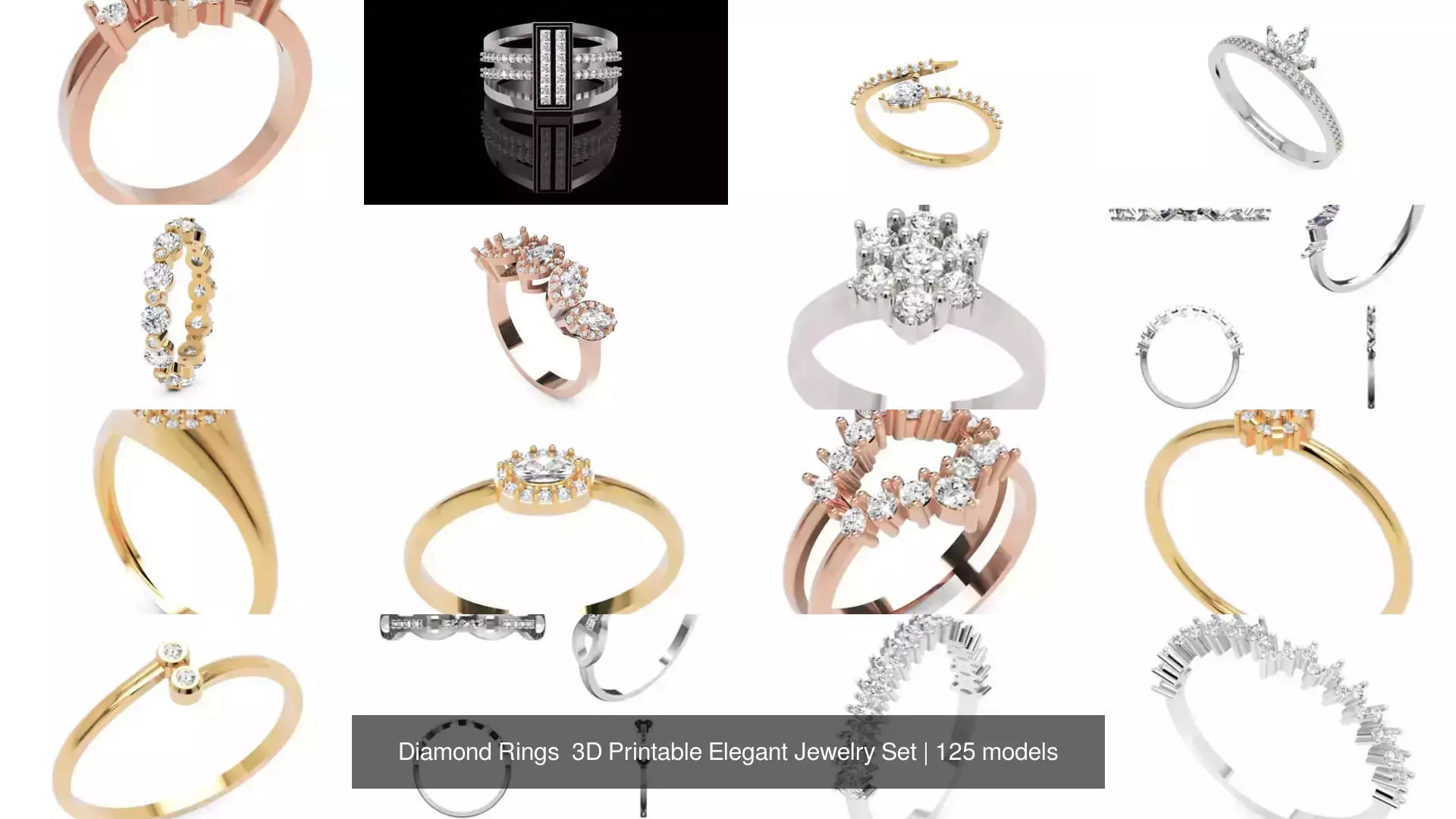 Diamond Rings 3D Printable Elegant Jewelry Set 3D Model Collection_99