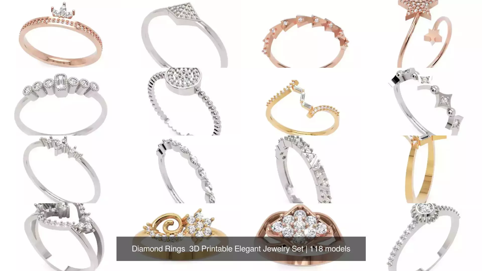 Diamond Rings 3D Printable Elegant Jewelry Set 3D Model Collection_203