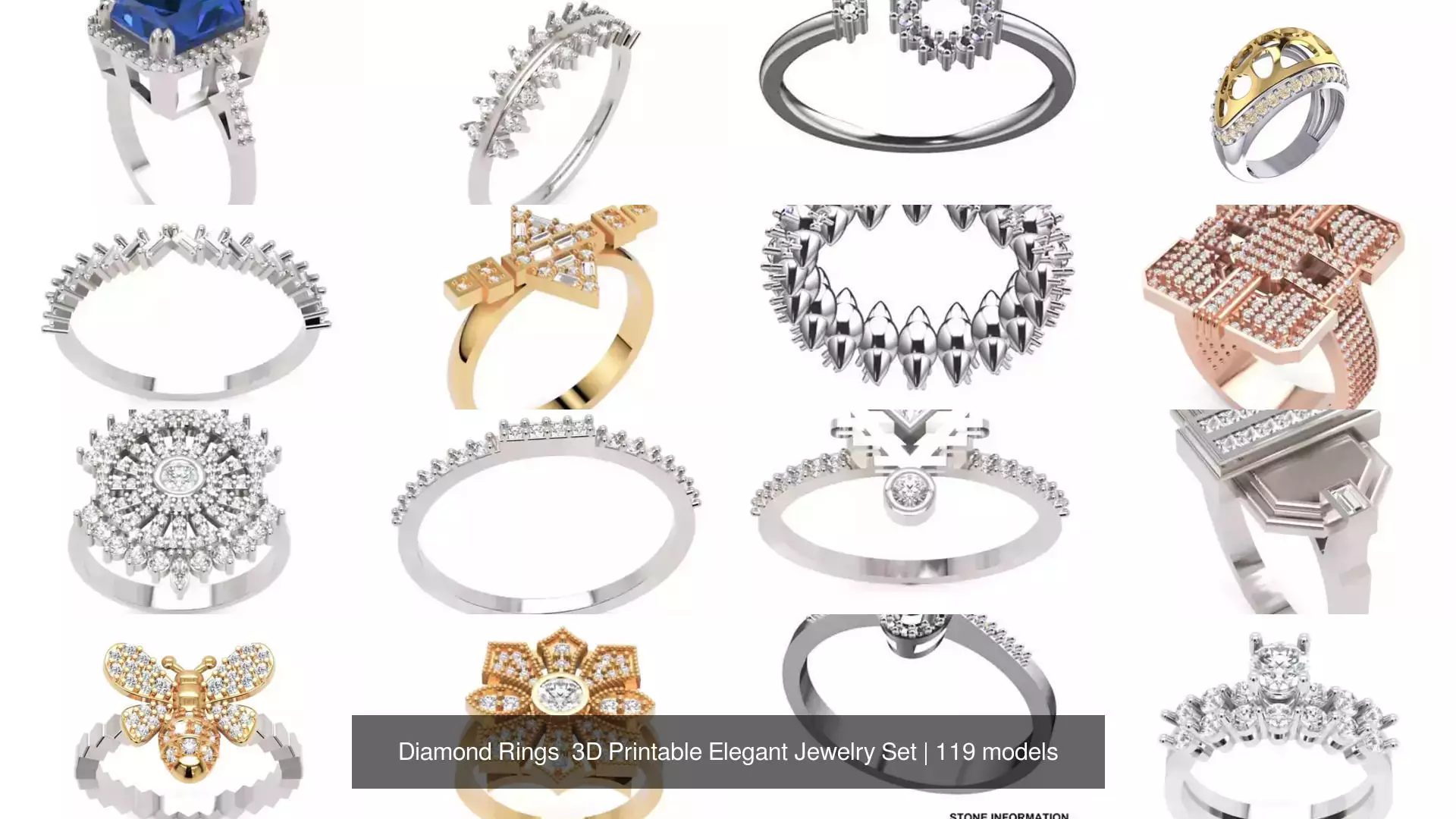 Diamond Rings 3D Printable Elegant Jewelry Set 3D Model Collection_301