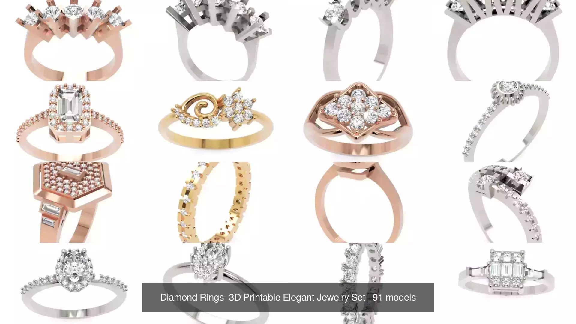 Diamond Rings 3D Printable Elegant Jewelry Set 3D Model Collection_178