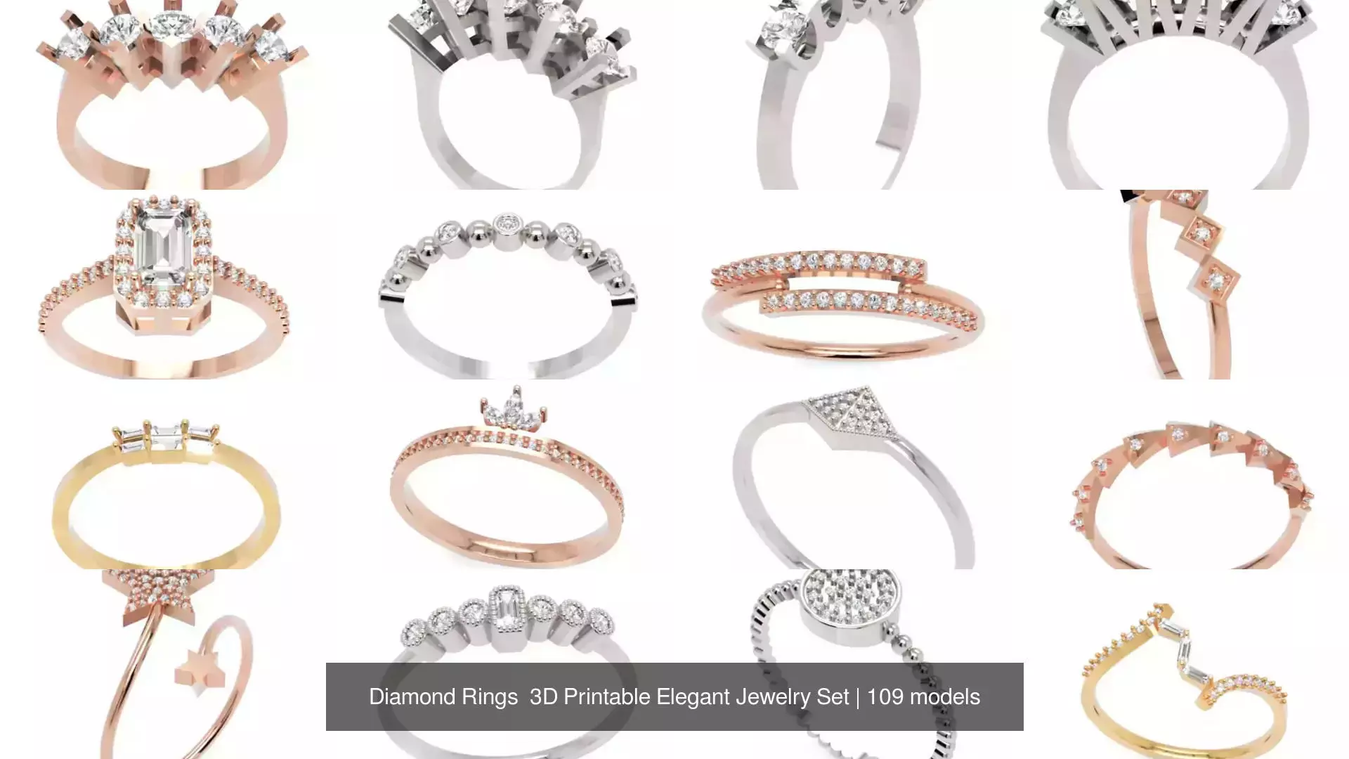 Diamond Rings 3D Printable Elegant Jewelry Set 3D Model Collection_161