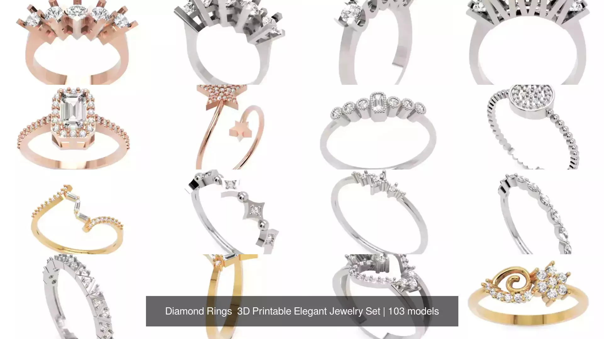 Diamond Rings 3D Printable Elegant Jewelry Set 3D Model Collection_168