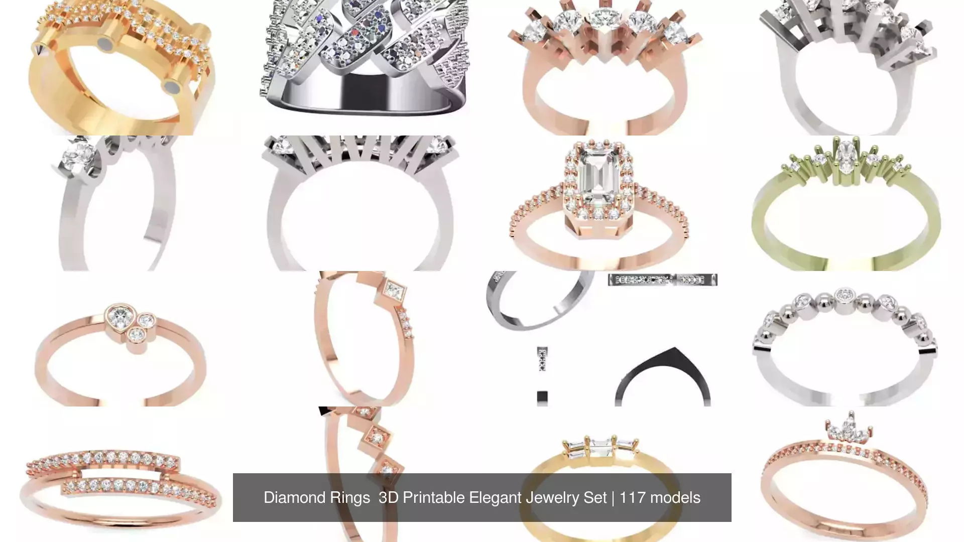 Diamond Rings 3D Printable Elegant Jewelry Set 3D Model Collection_155