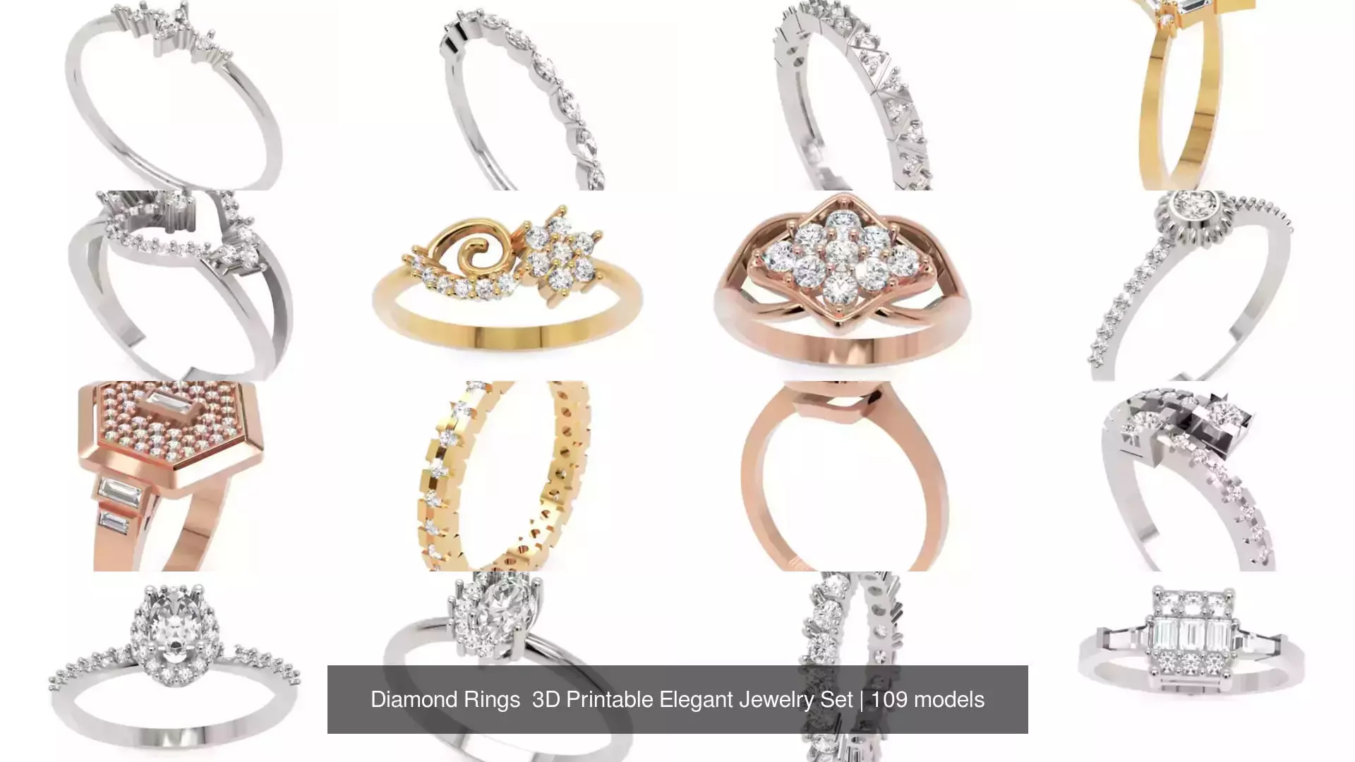 Diamond Rings 3D Printable Elegant Jewelry Set 3D Model Collection_211