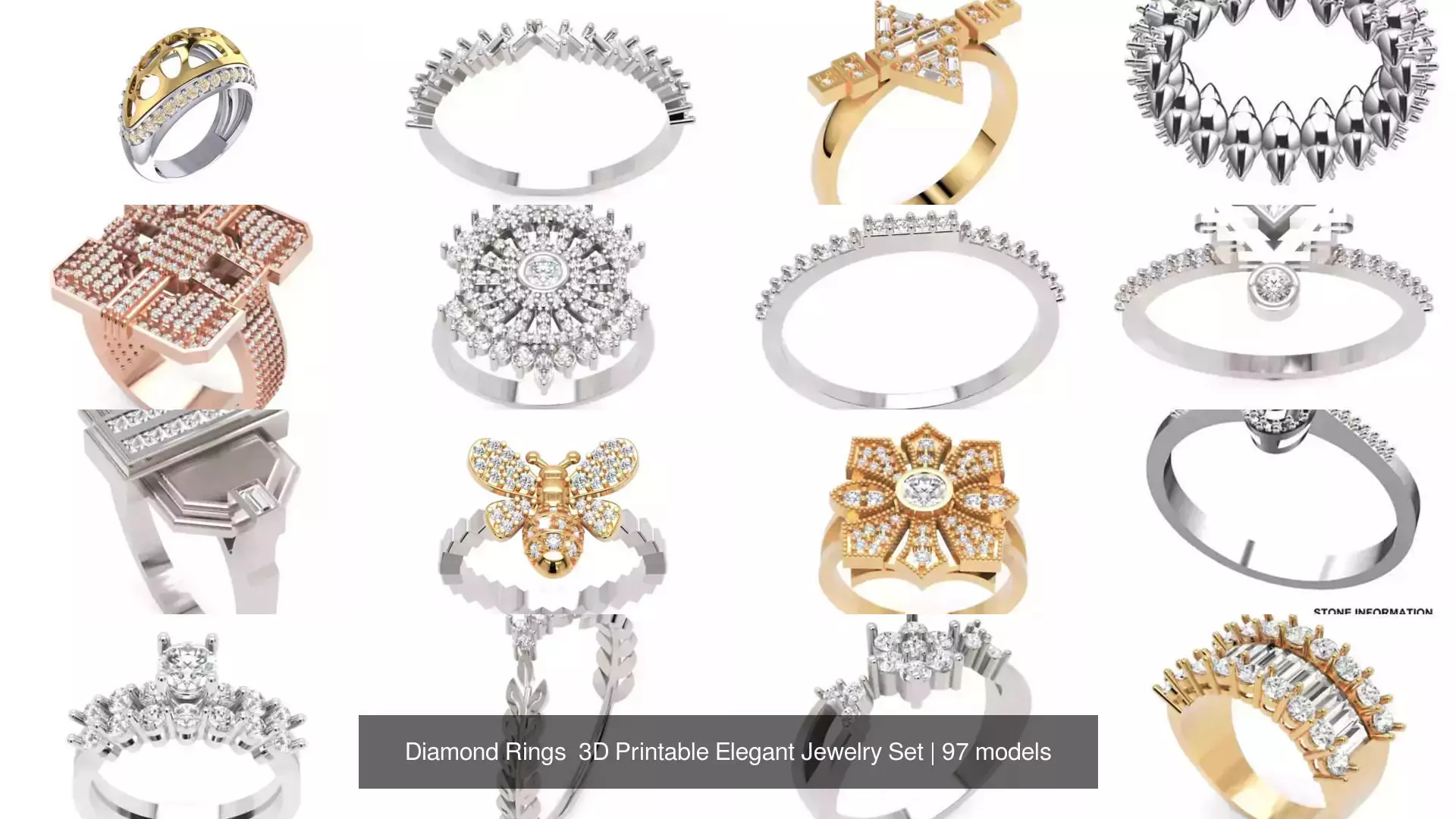 Diamond Rings 3D Printable Elegant Jewelry Set 3D Model Collection_270