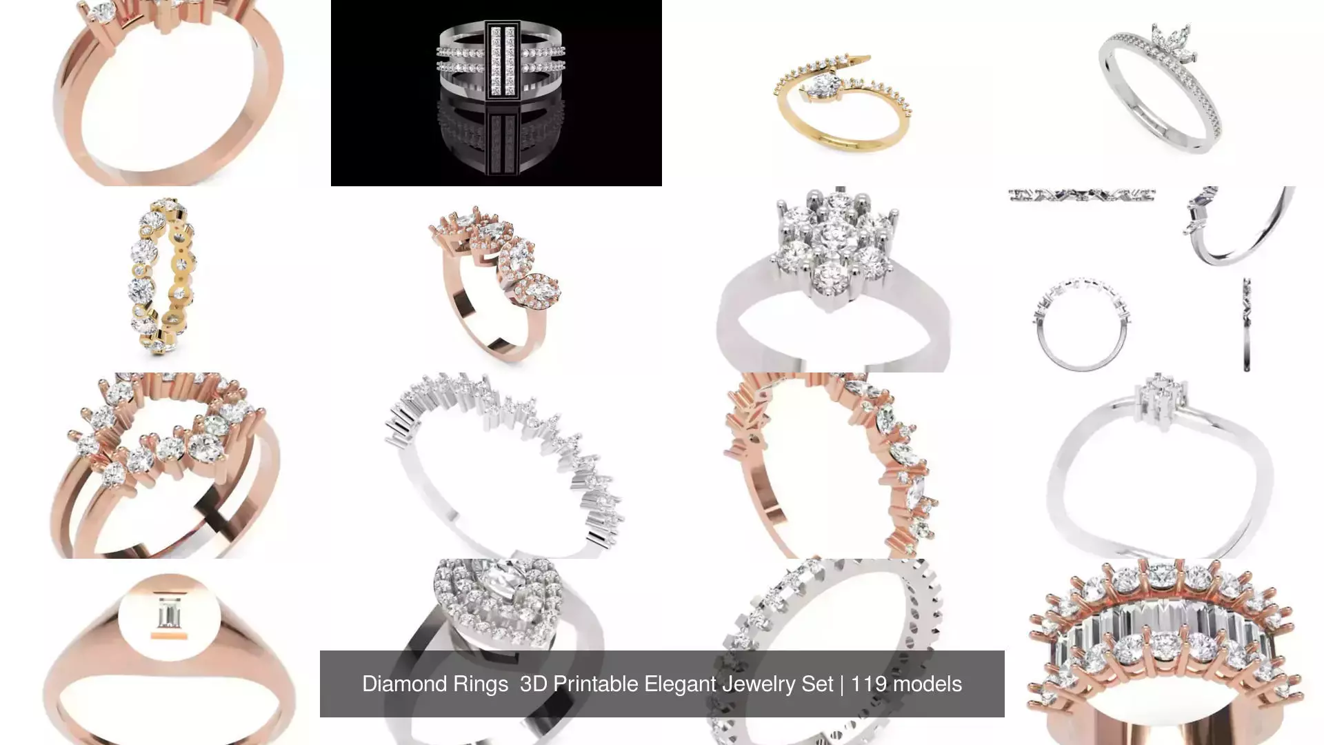 Diamond Rings 3D Printable Elegant Jewelry Set 3D Model Collection_105