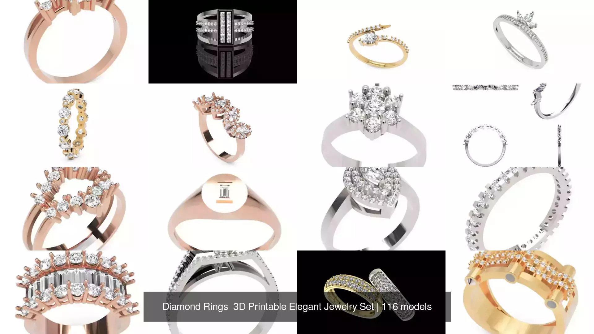 Diamond Rings 3D Printable Elegant Jewelry Set 3D Model Collection_108