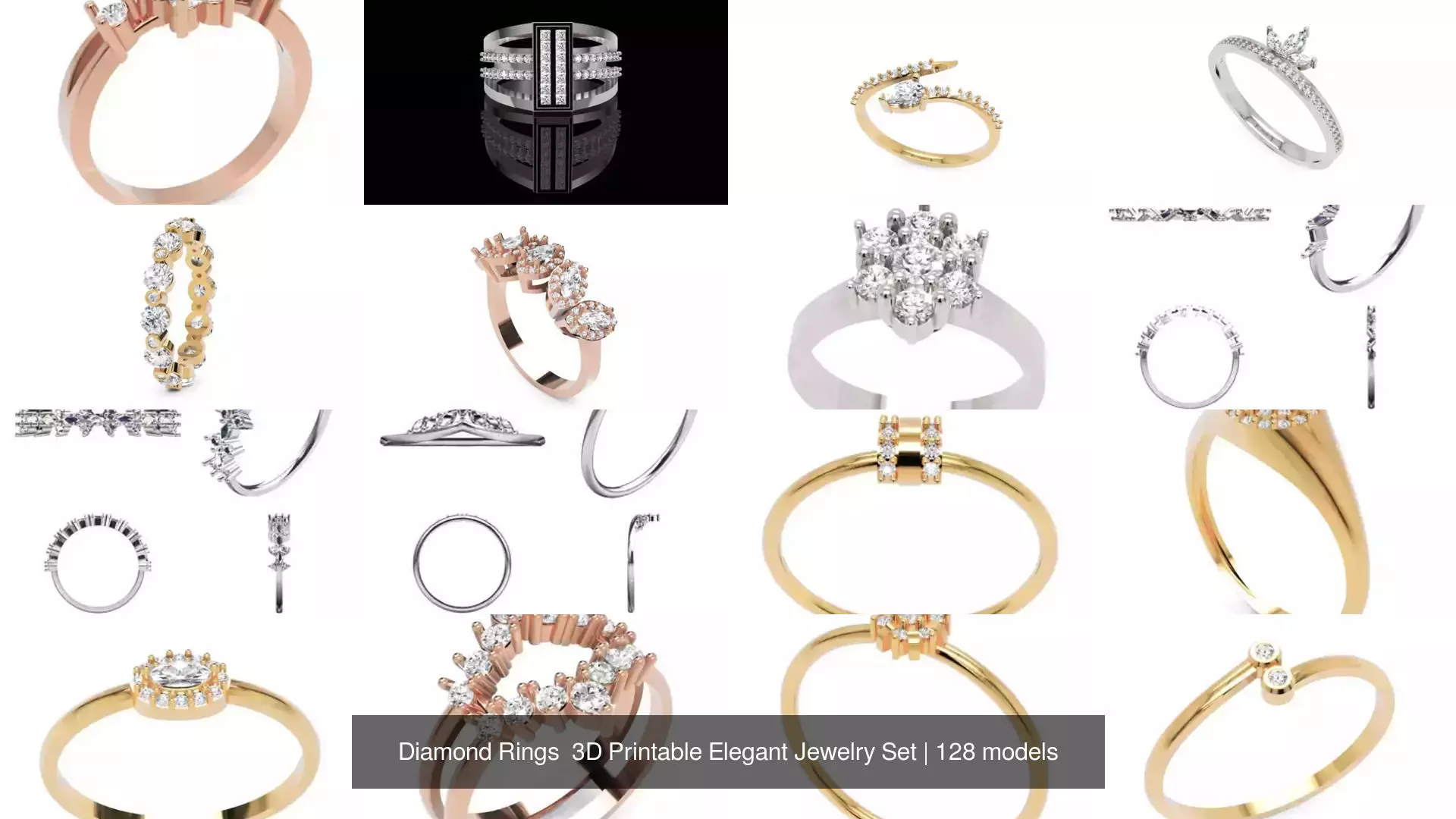 Diamond Rings 3D Printable Elegant Jewelry Set 3D Model Collection_96