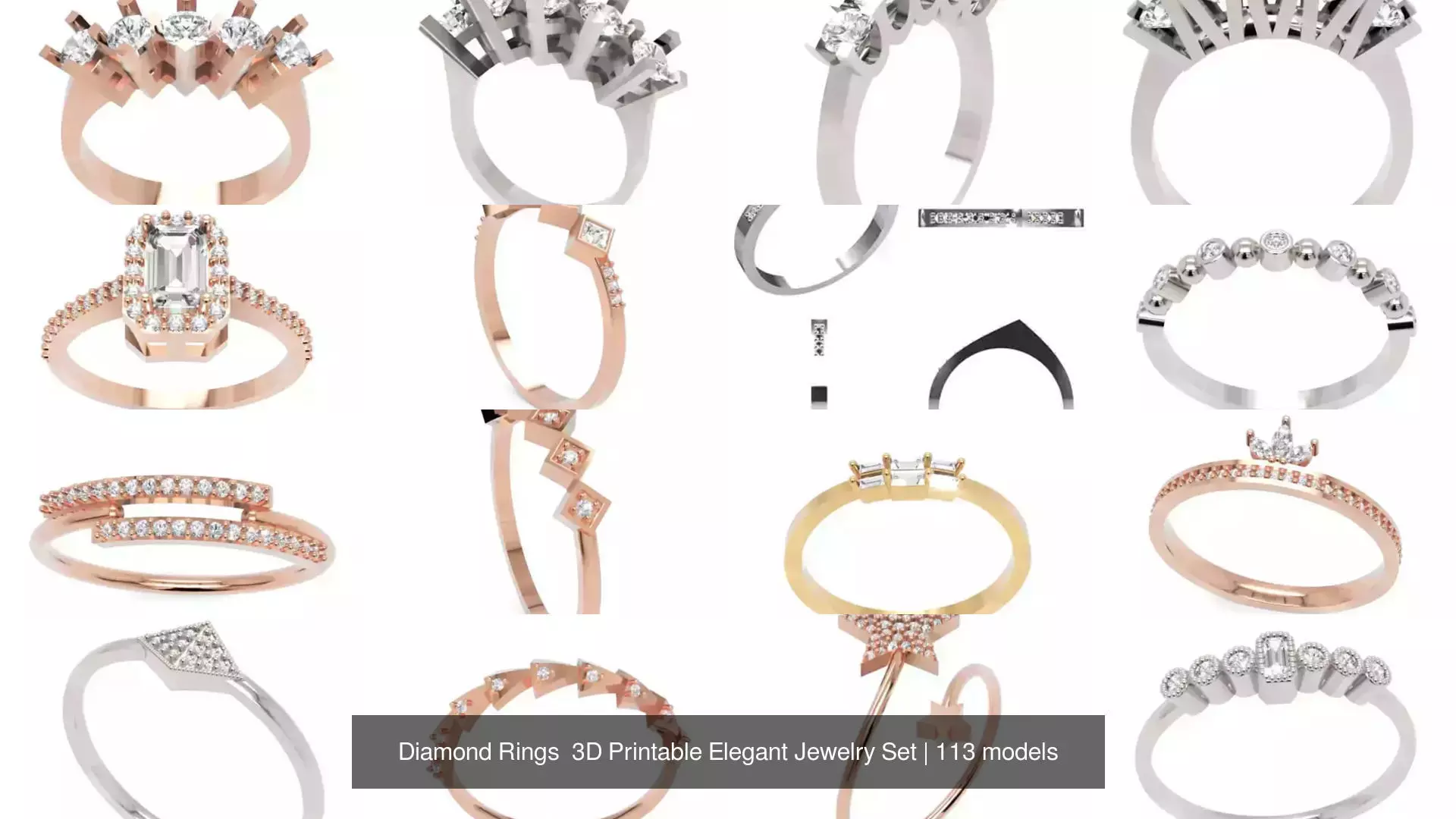 Diamond Rings 3D Printable Elegant Jewelry Set 3D Model Collection_159