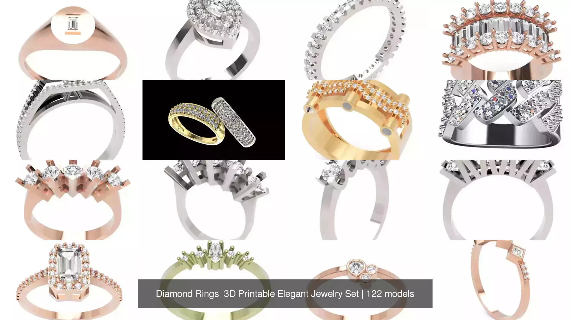 Diamond Rings 3D Printable Elegant Jewelry Set 3D Model Collection_149