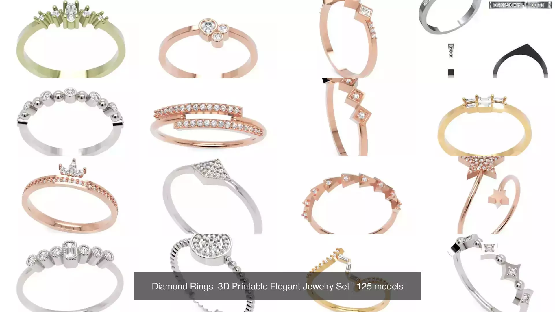 Diamond Rings 3D Printable Elegant Jewelry Set 3D Model Collection_195