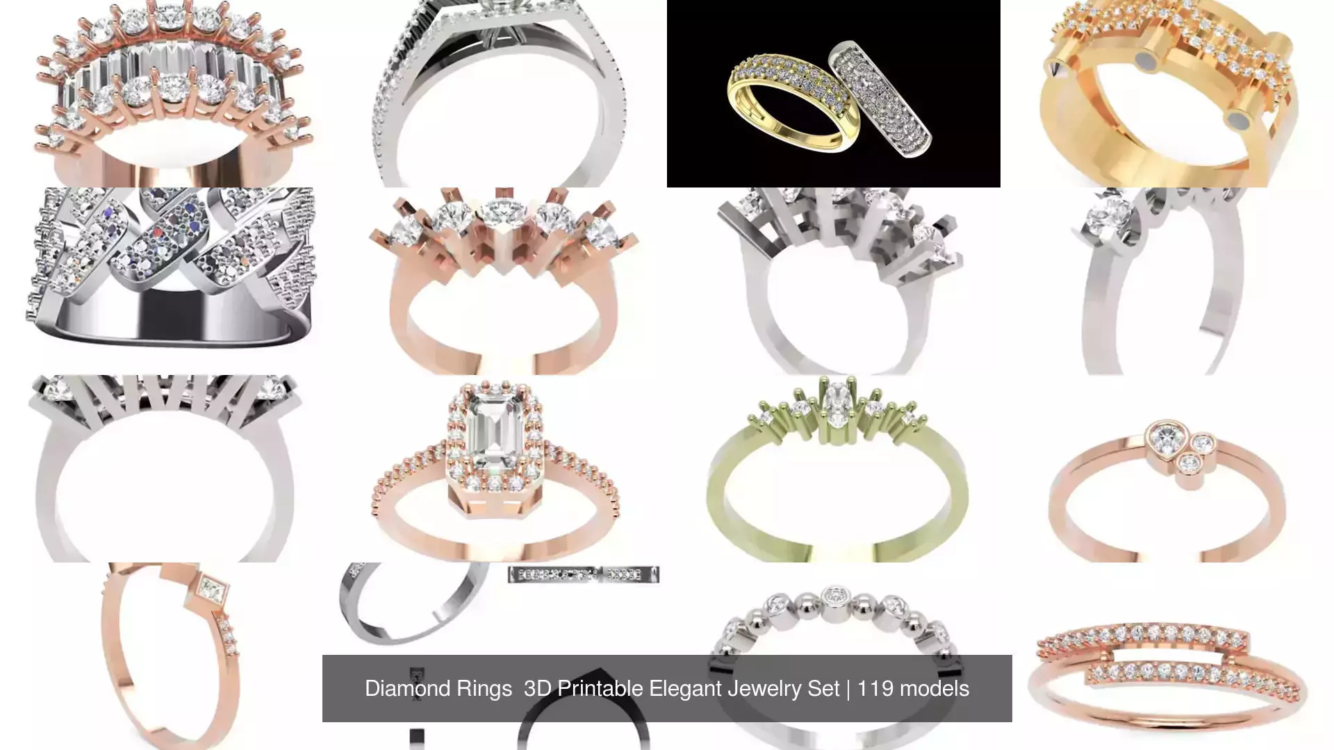 Diamond Rings 3D Printable Elegant Jewelry Set 3D Model Collection_152