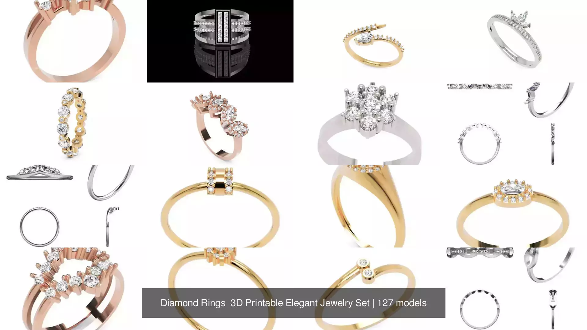 Diamond Rings 3D Printable Elegant Jewelry Set 3D Model Collection_97
