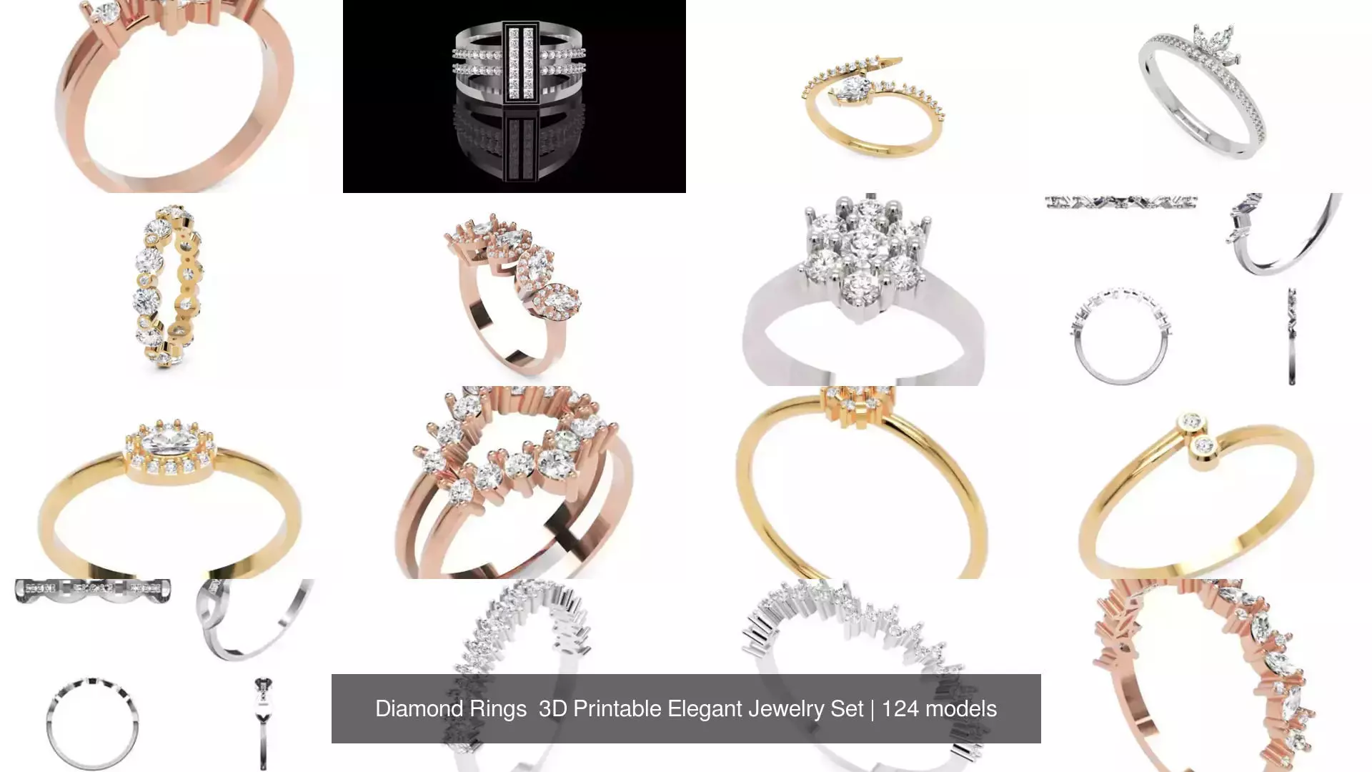 Diamond Rings 3D Printable Elegant Jewelry Set 3D Model Collection_100
