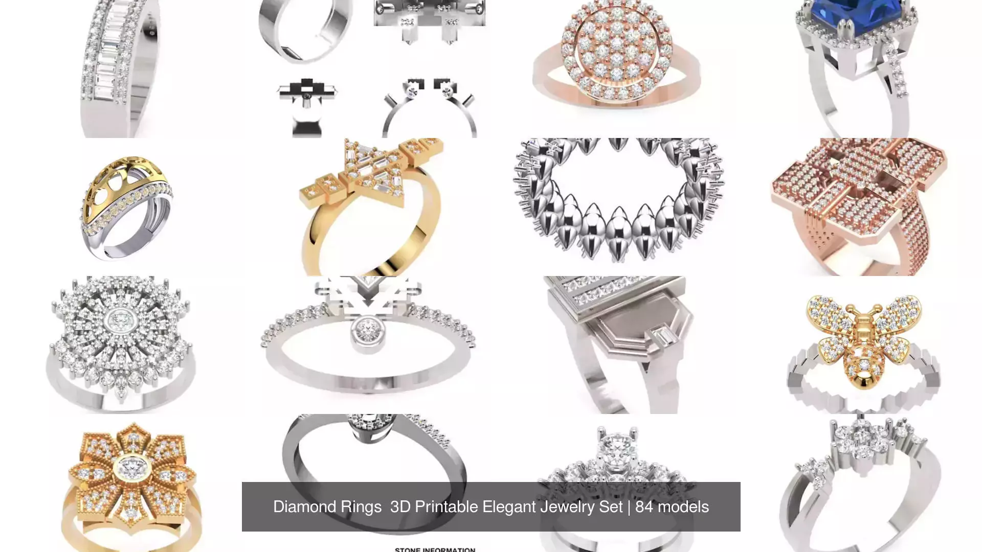 Diamond Rings 3D Printable Elegant Jewelry Set 3D Model Collection_236